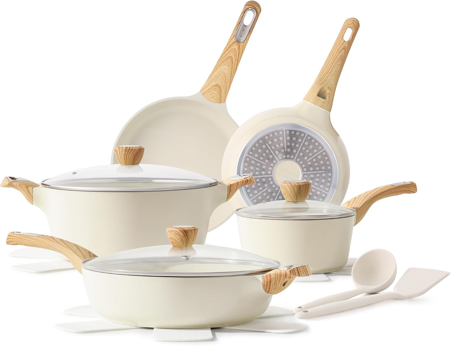 Detalle de SENSARTE Ceramic Cookware Set (14-Piece): Healthy Nonstick Pots and Pans for Induction