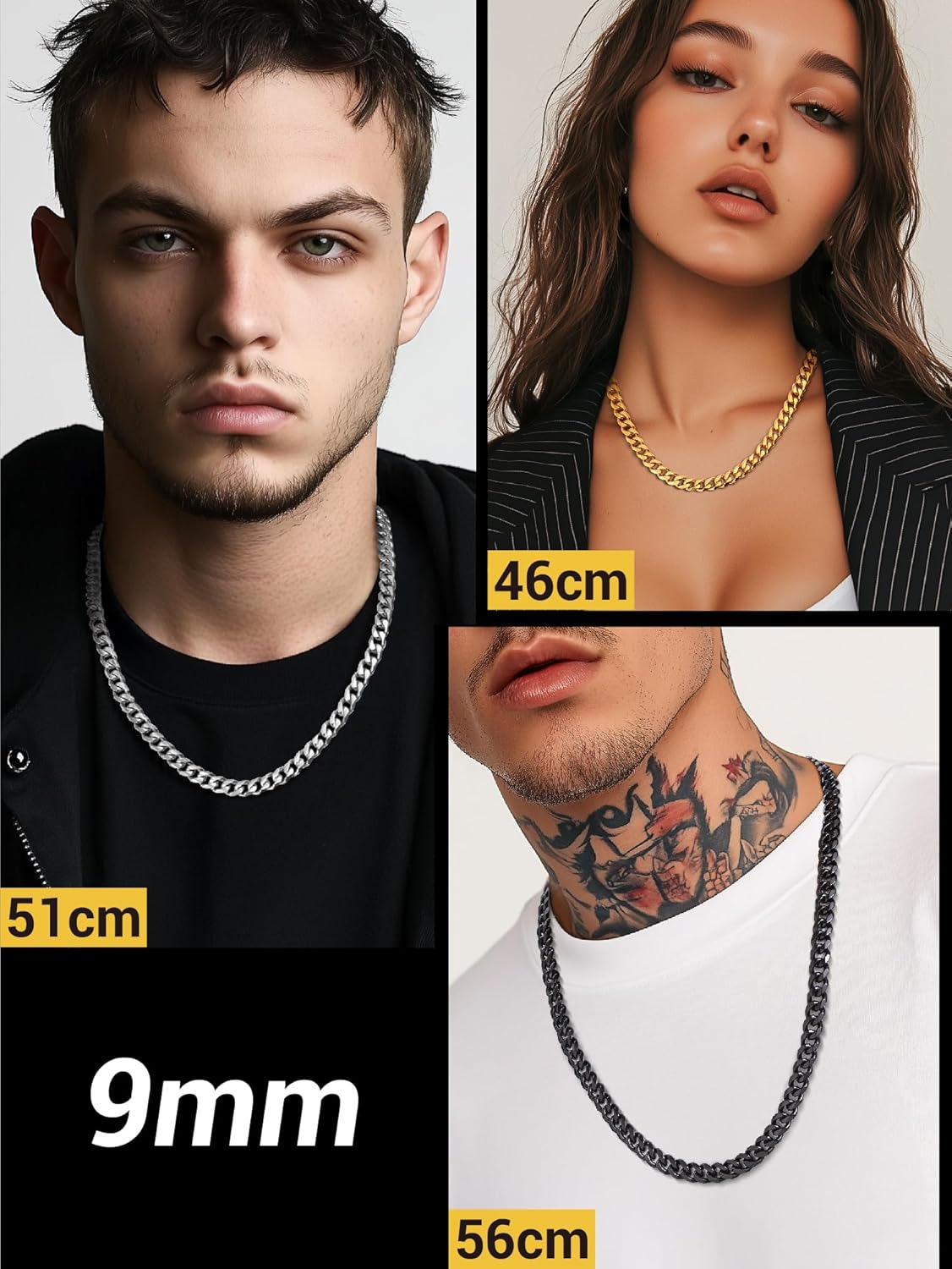Thumbnail 4 de PROSTEEL Collana Uomo Donna a Catena Barbazzale Cubana Hip Hop: acciaio inox, 3 tonalità, lunghezze 35–75 cm