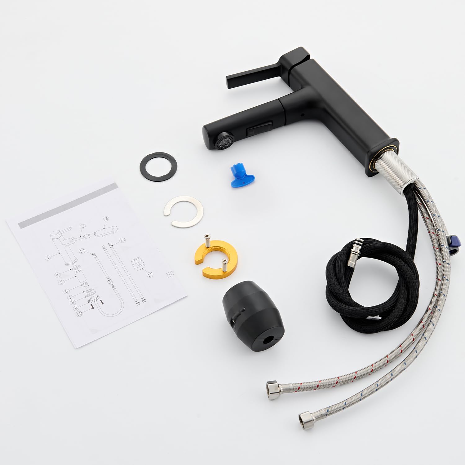 Thumbnail 6 de HanCrobiyx Robinet de salle de bain noir mat avec douchette extractible et mitigeur