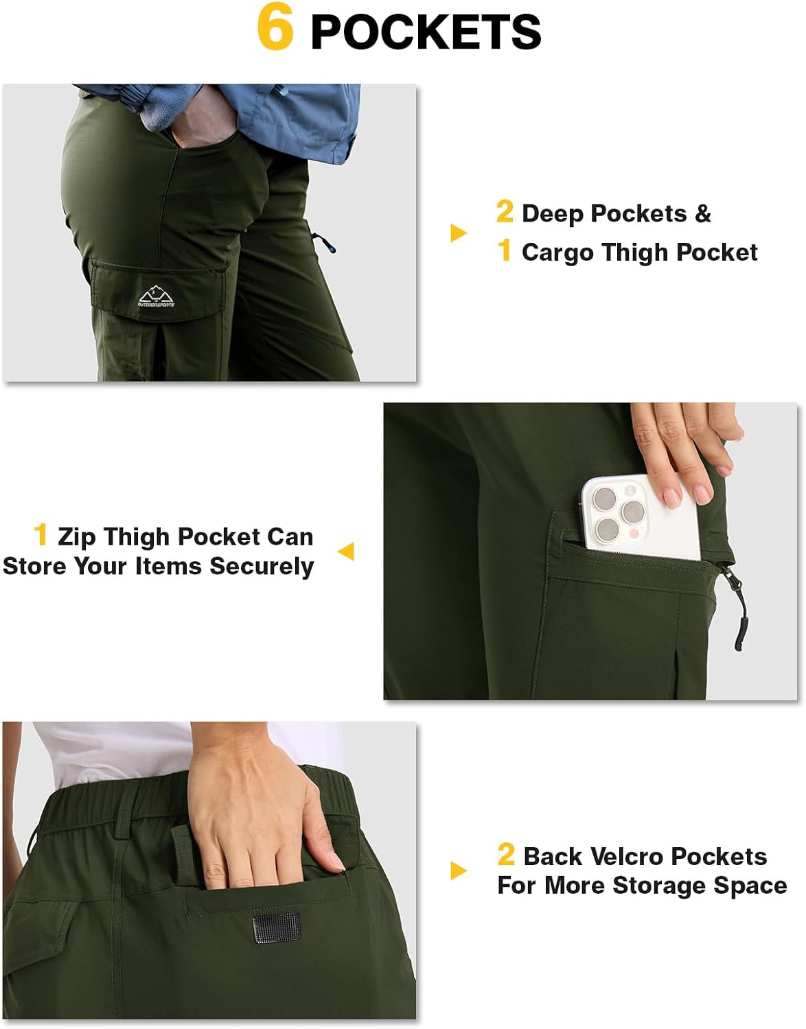 Detalle 1 de TBMPOY Women's Cargo Hiking Pants, Water-Resistant, Quick-Dry, 6 Pockets