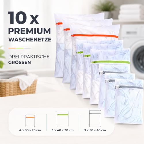 Detalle de 10 x Premium Wäschenetz Set – Netz für Waschmaschine mit Reißverschluss, gemischte Größen (10er Mix) von TK Gruppe Timo Klingler