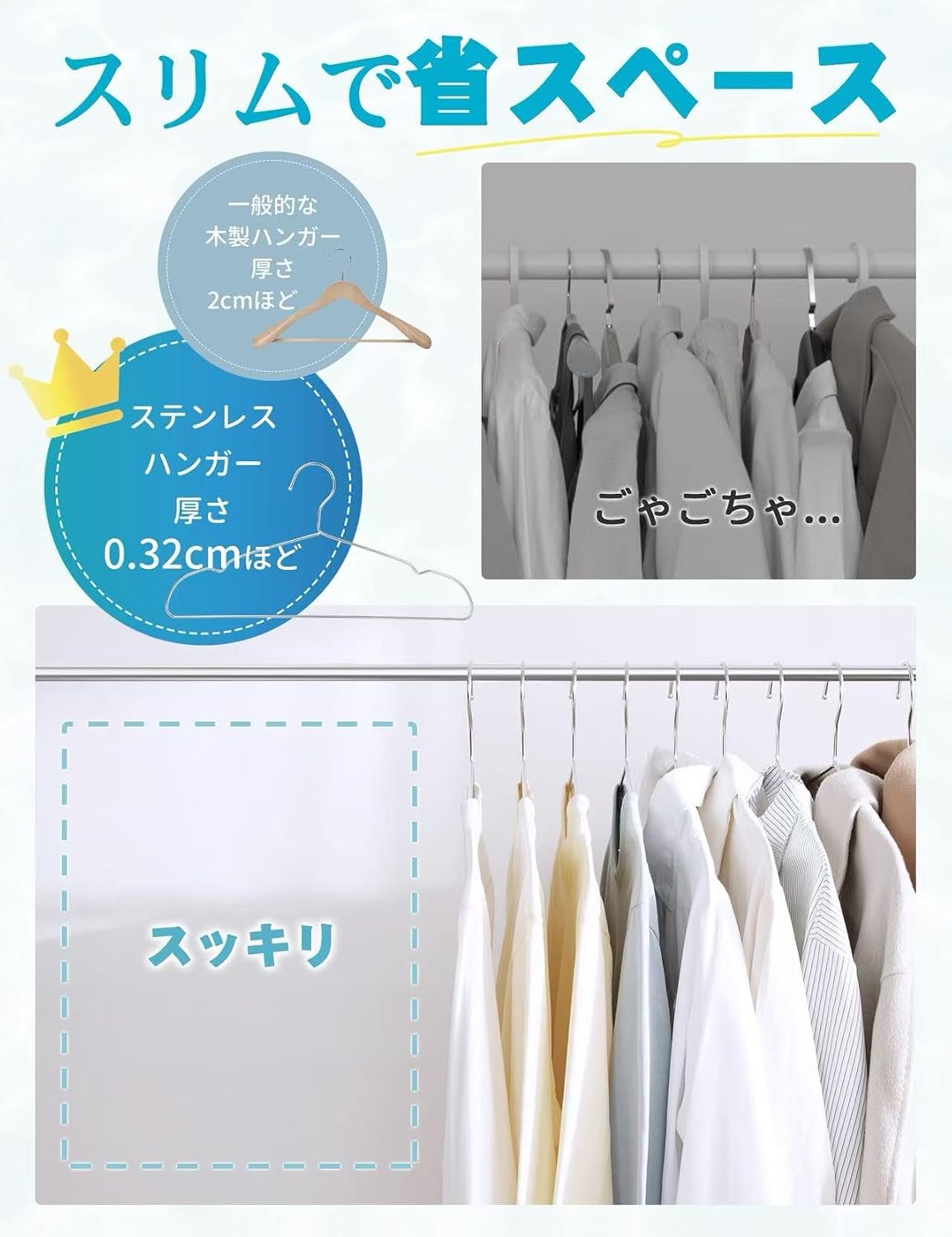 Detalle de チチロバ(TITIROBA)ステンレスハンガー 20本組 アーチ型・くぼみ付き・スリム設計