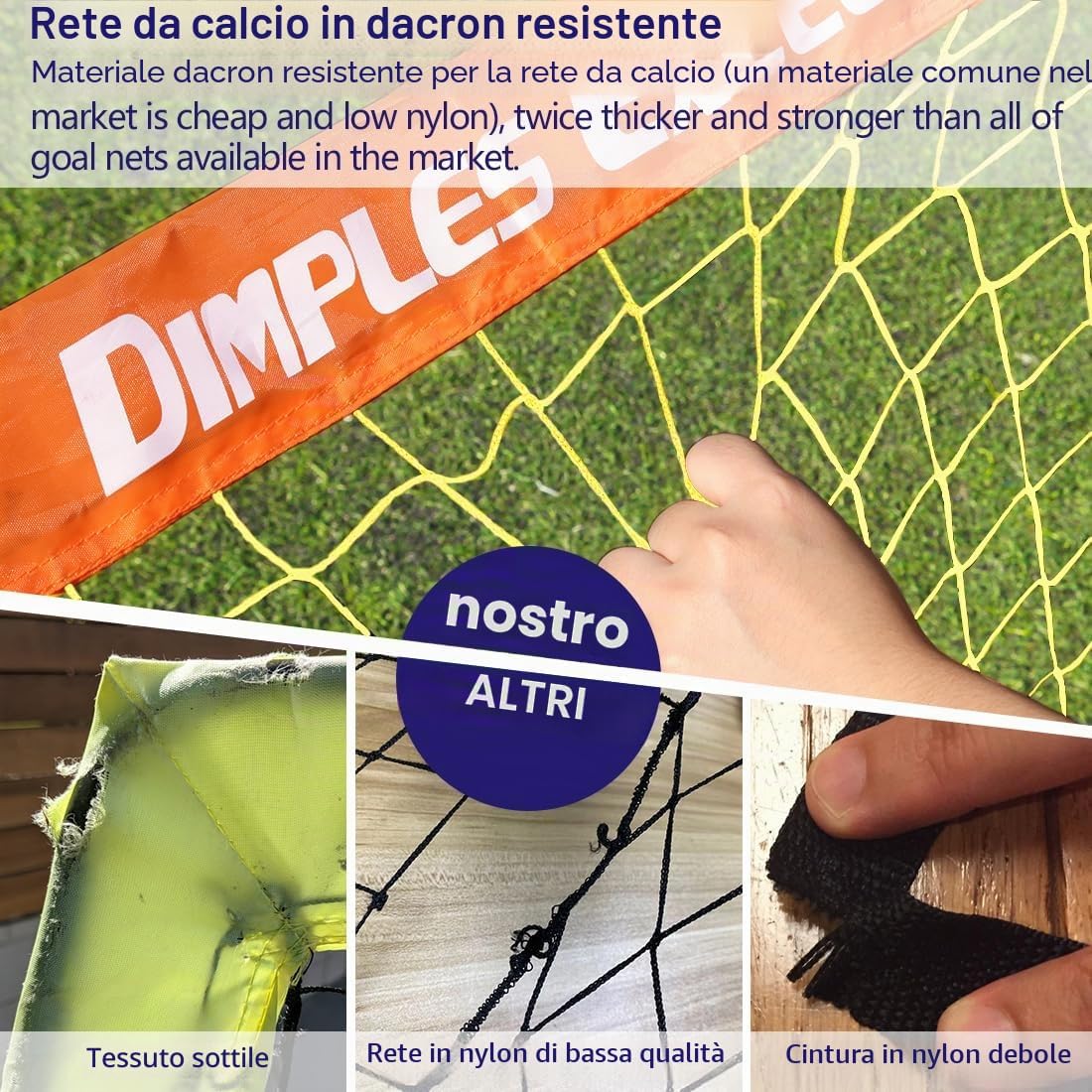 Detalle de Dimples Excel Porta da Calcio Pieghevole – Rete da Giardino 120x90, 152x110, 213x152 cm (Opzione con Pallone, Bersaglio, Pompa e Coni)
