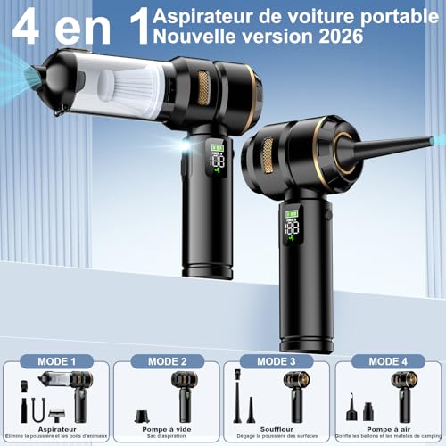 Detalle de Aspirateur Voiture Aurvite 4 en 1 sans fil — Puissance 32 000 Pa, LCD et 3 vitesses