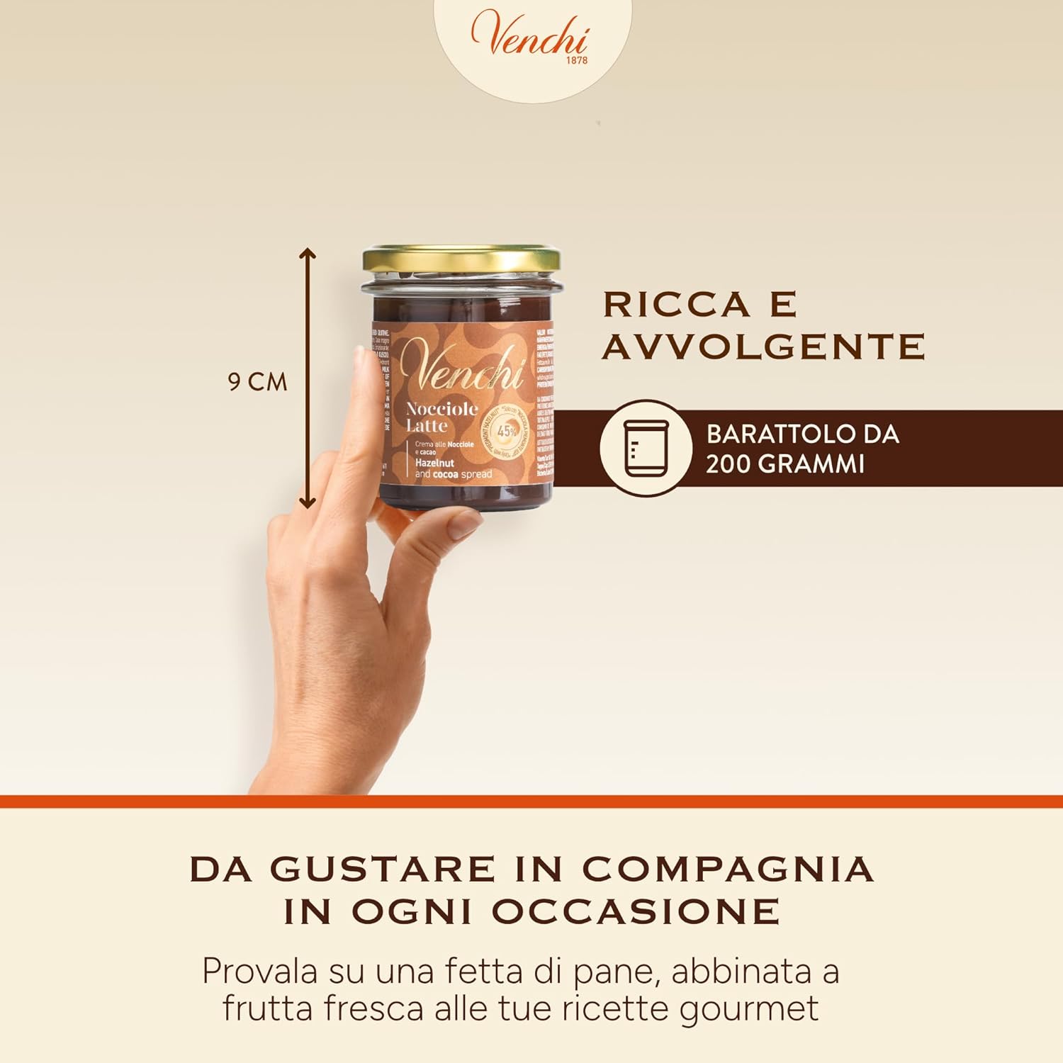 Thumbnail 5 de Venchi Crema Spalmabile Cioccolato al Latte e Nocciole 200 g – 45% Nocciole Piemonte IGP, Senza Glutine, Senza Coloranti e Conservanti
