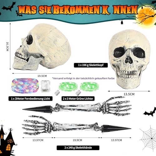 Detalle 2 de Maxee Halloween-Skelett-Set mit Totenkopf, Händen und LED-Lichterketten mit Timer