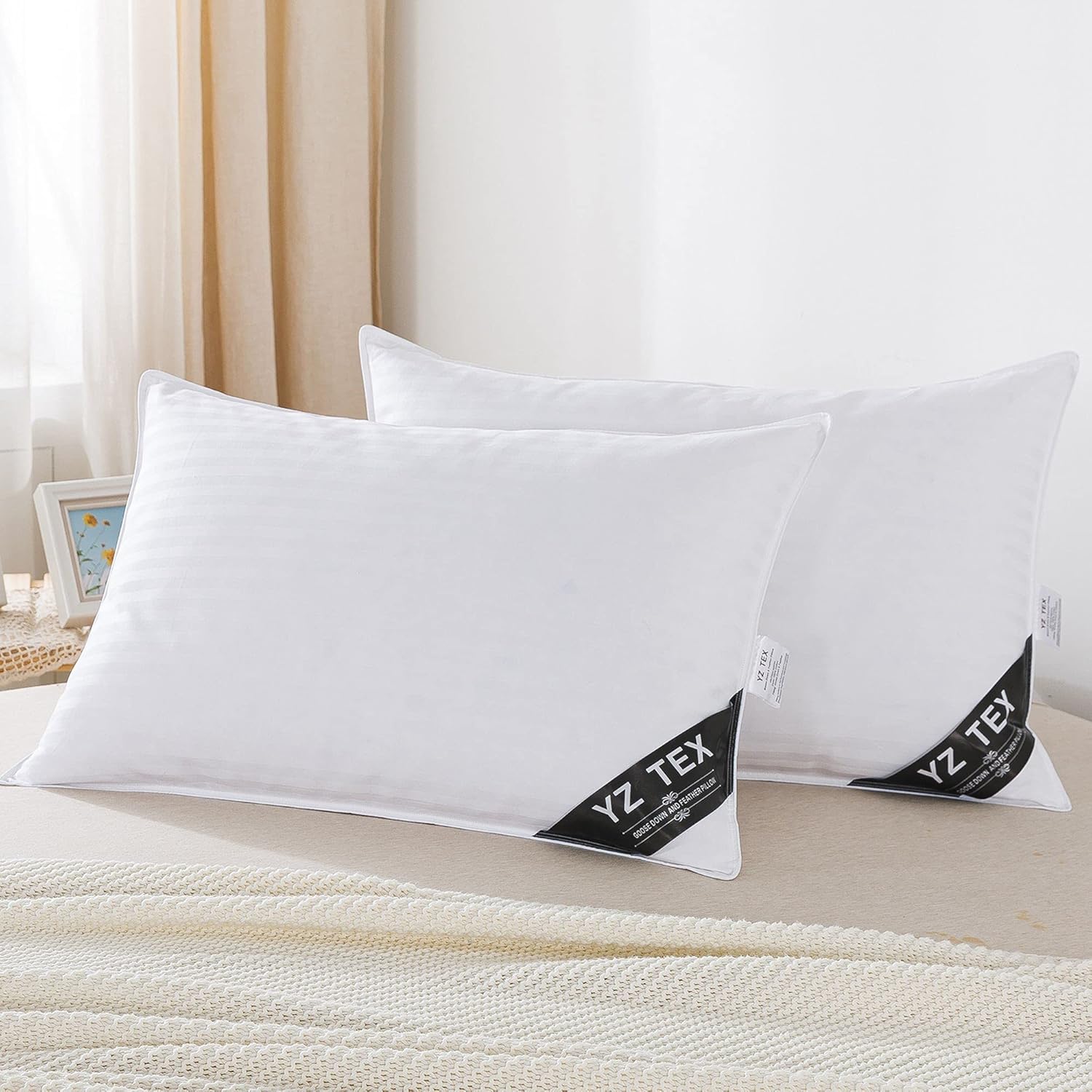 Thumbnail 2 de YZTEX 2 Pack Goose Feather and Down Pillows – 100% Cotton Shell, UK Standard Size (48 x 74 cm)