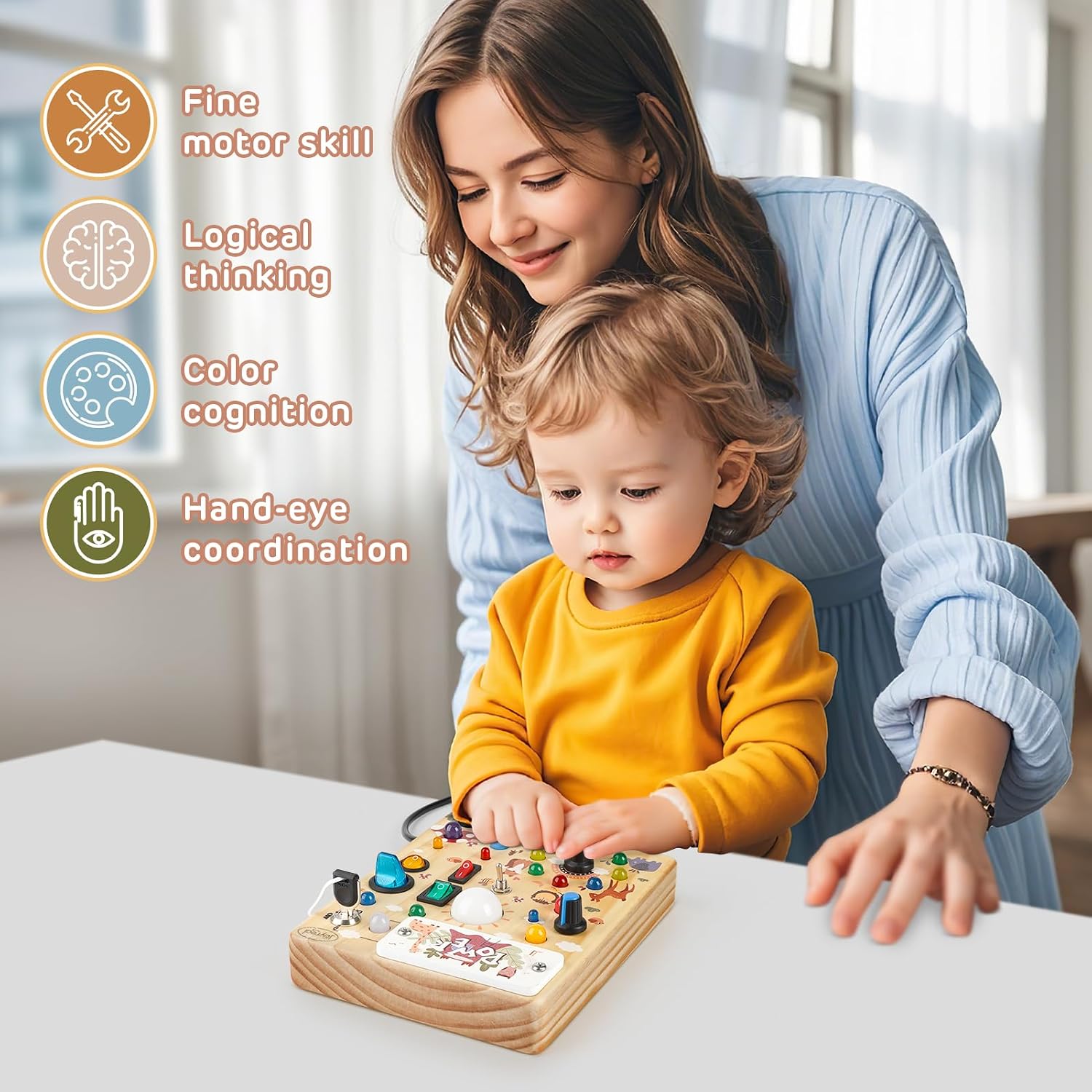 Detalle 2 de Joyreal Montessori Busy Board 19 LED ab 1 Jahr