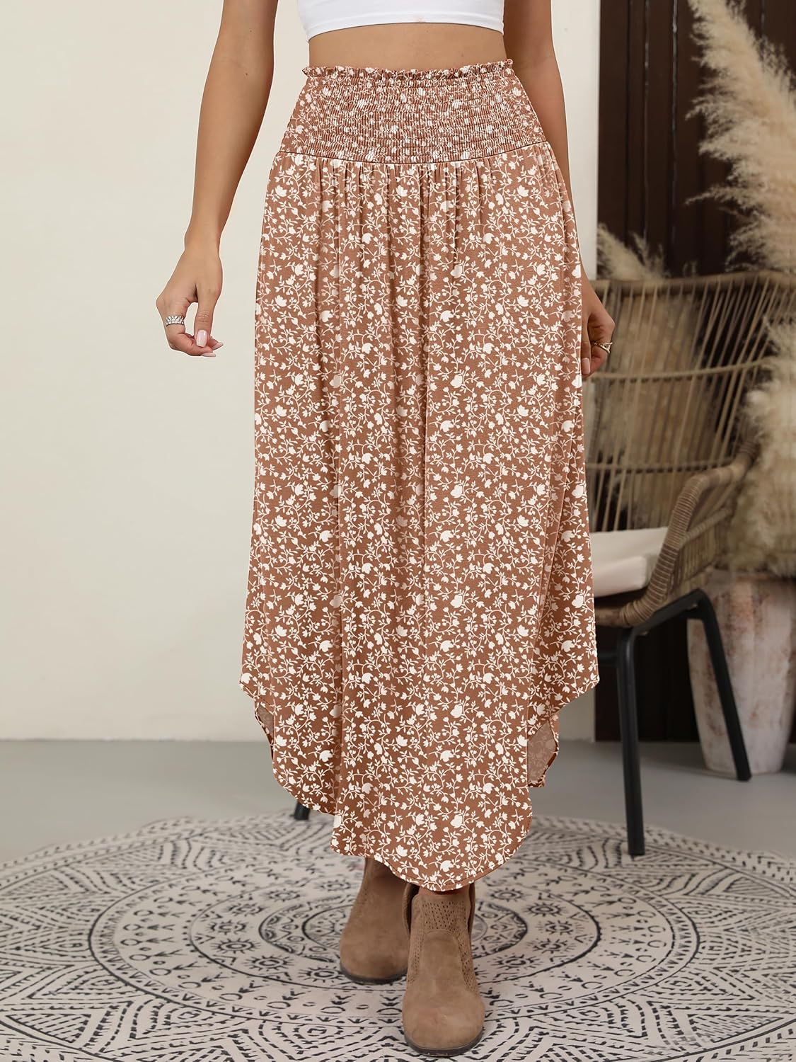 Detalle 2 de ANRABESS Women's Maxi Skirt: Boho Floral, High-Waisted, Pockets, Flowy Summer Style