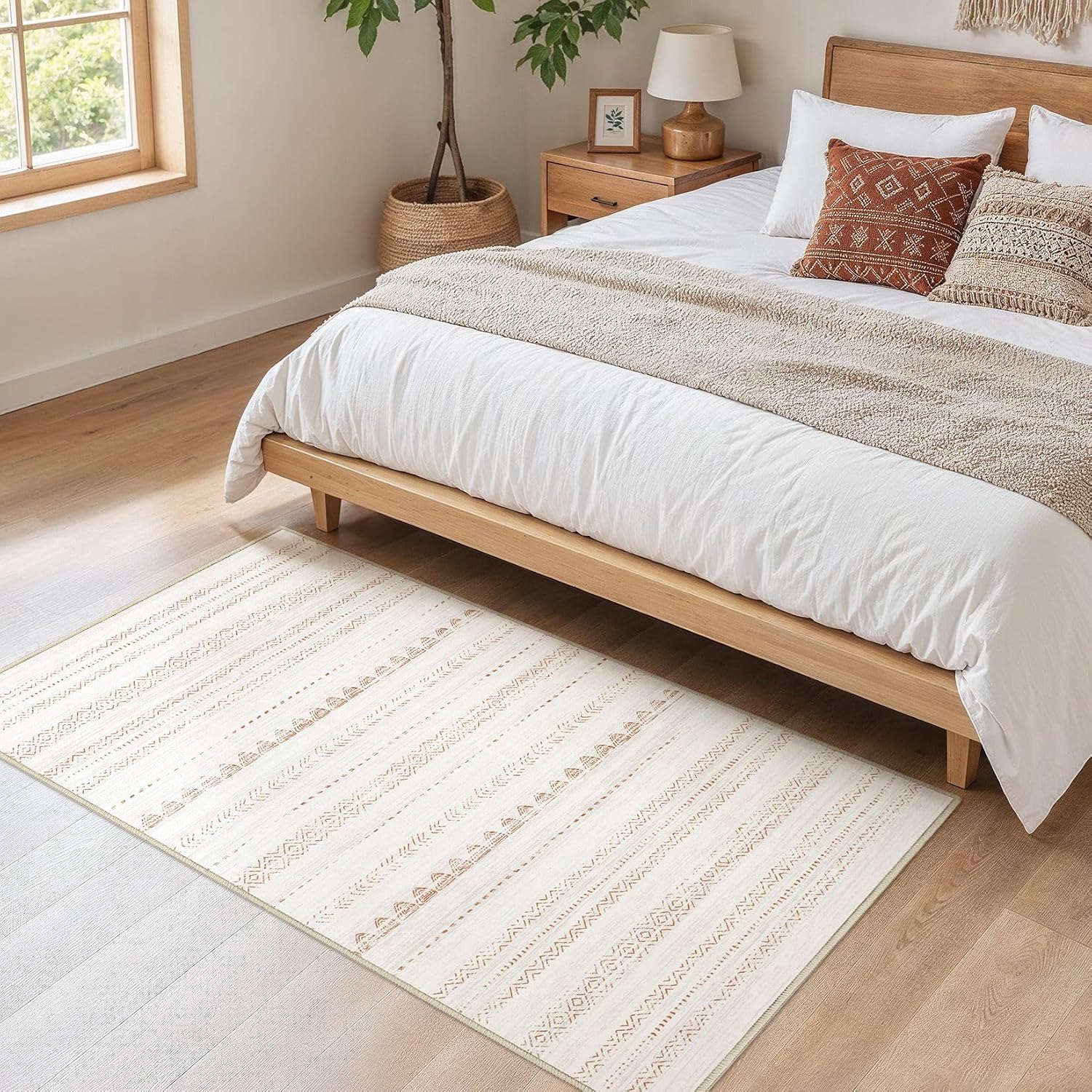 Thumbnail 1 de Nakagishi U23019K Boho Area Rug, 3' x 5', Beige Brown, Machine Washable