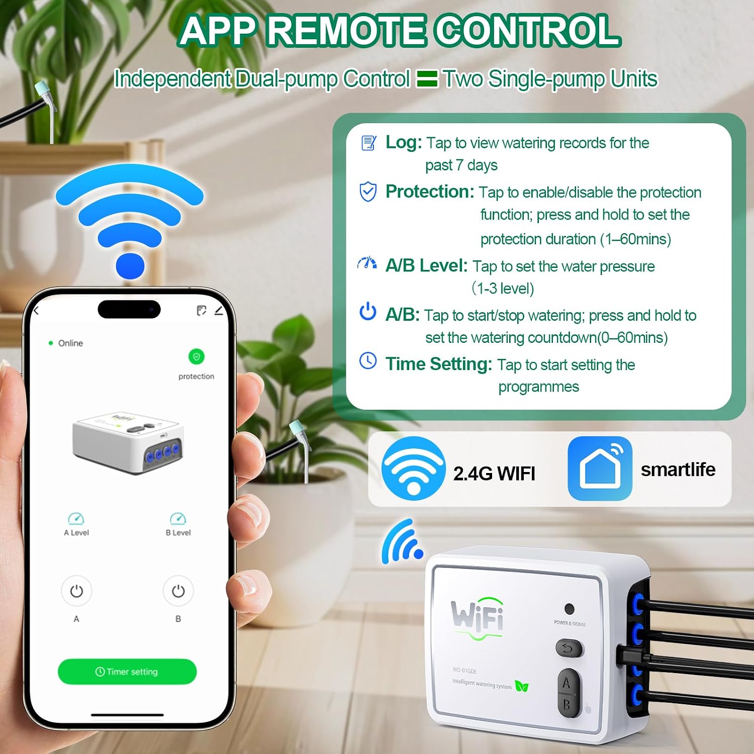 Thumbnail 3 de Sistema di irrigazione automatico a doppio canale con controllo remoto via app per 20 piante in vaso