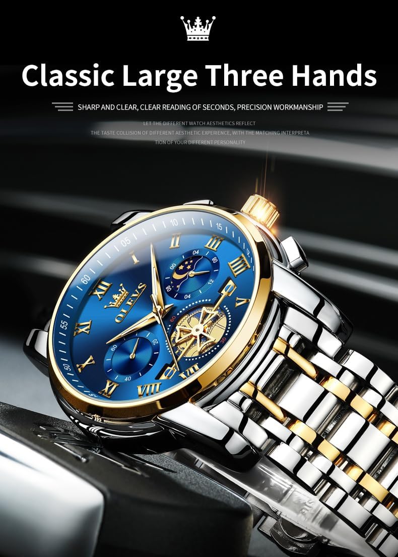 Thumbnail 6 de OLEVS Men's Quartz Watch, 41 mm Big Dial, Stainless Steel, Luminous Feature