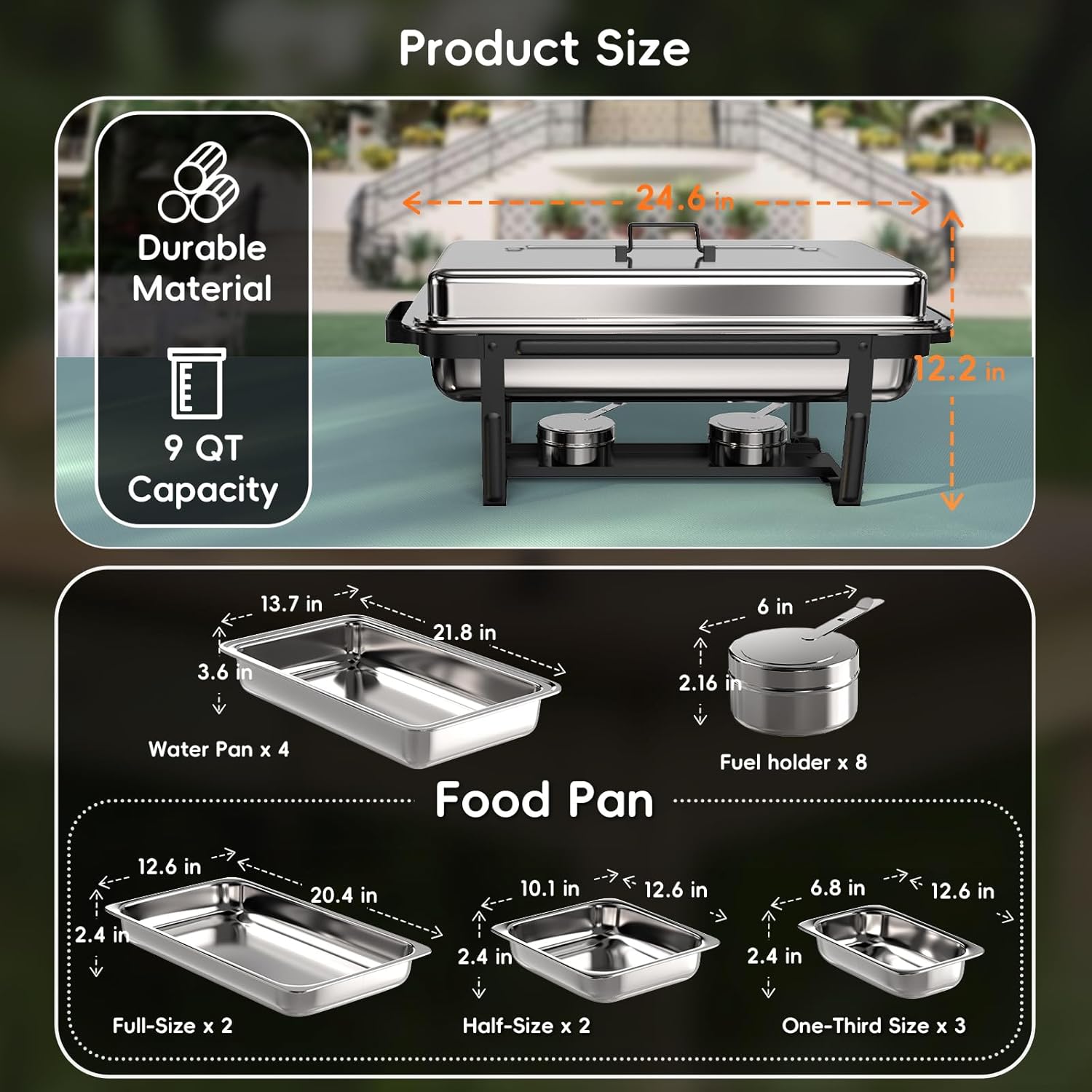 Thumbnail 3 de SIFER 9Qt 4-Pack Chafing Dishes for Buffet with Screwless Setup, Foldable Handles, Stainless Steel