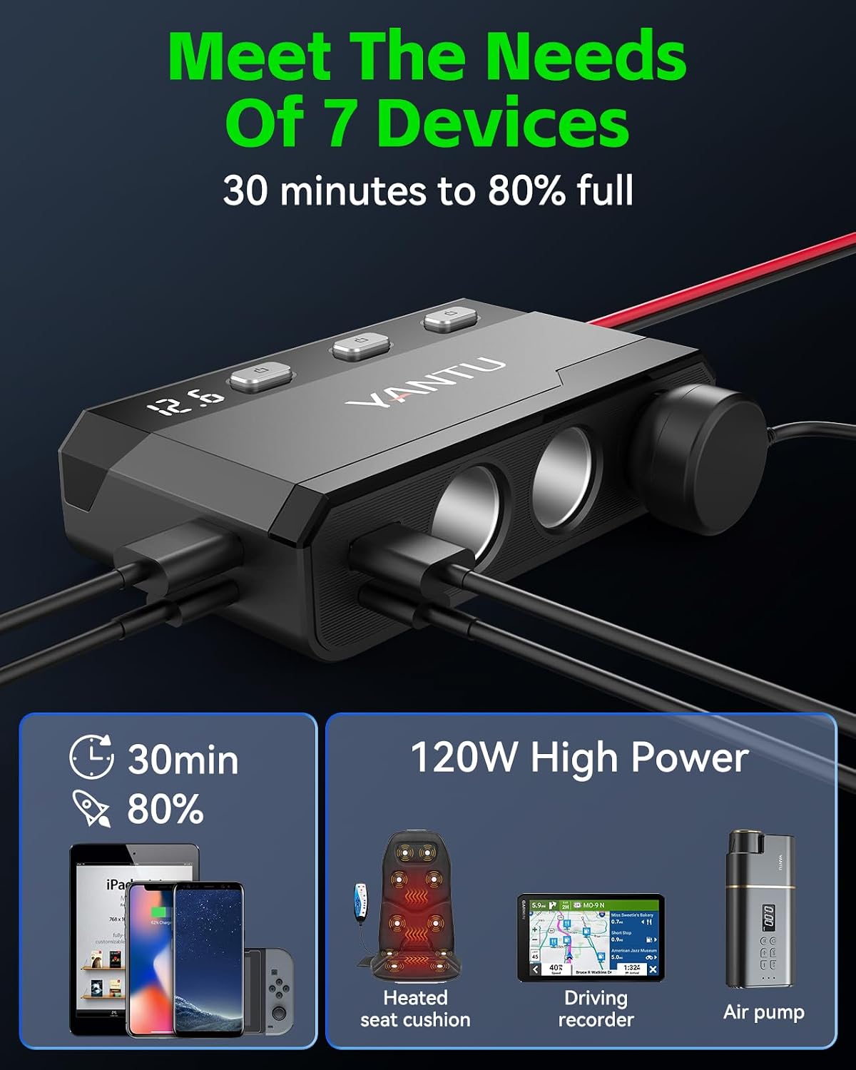 Thumbnail 2 de YANTU 270W Car Cigarette Lighter USB Socket