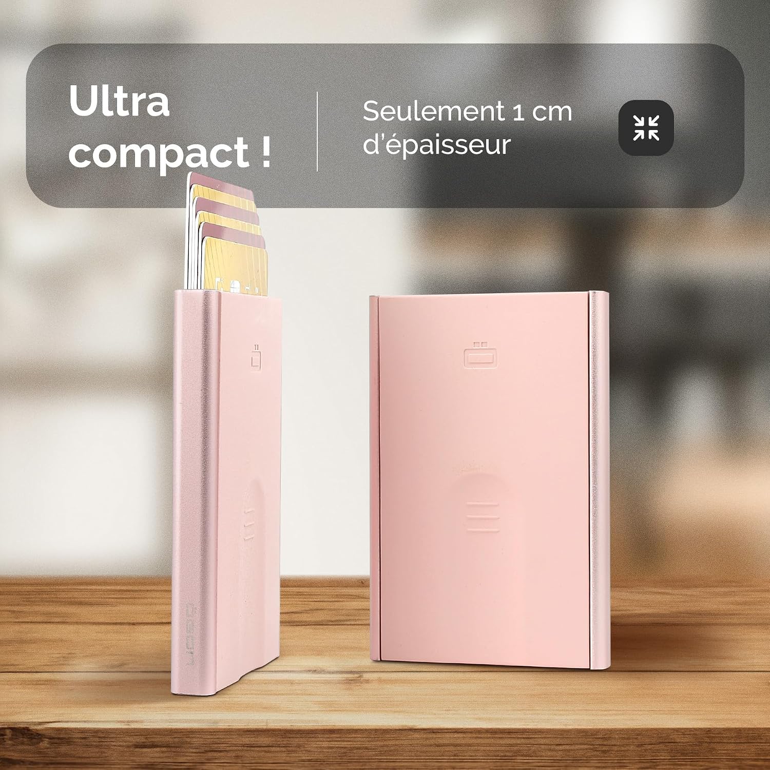 Detalle 2 de ÖGON -DESIGNS- Porte-Cartes Automatique en Aluminium — Slider, RFID et Minimalisme