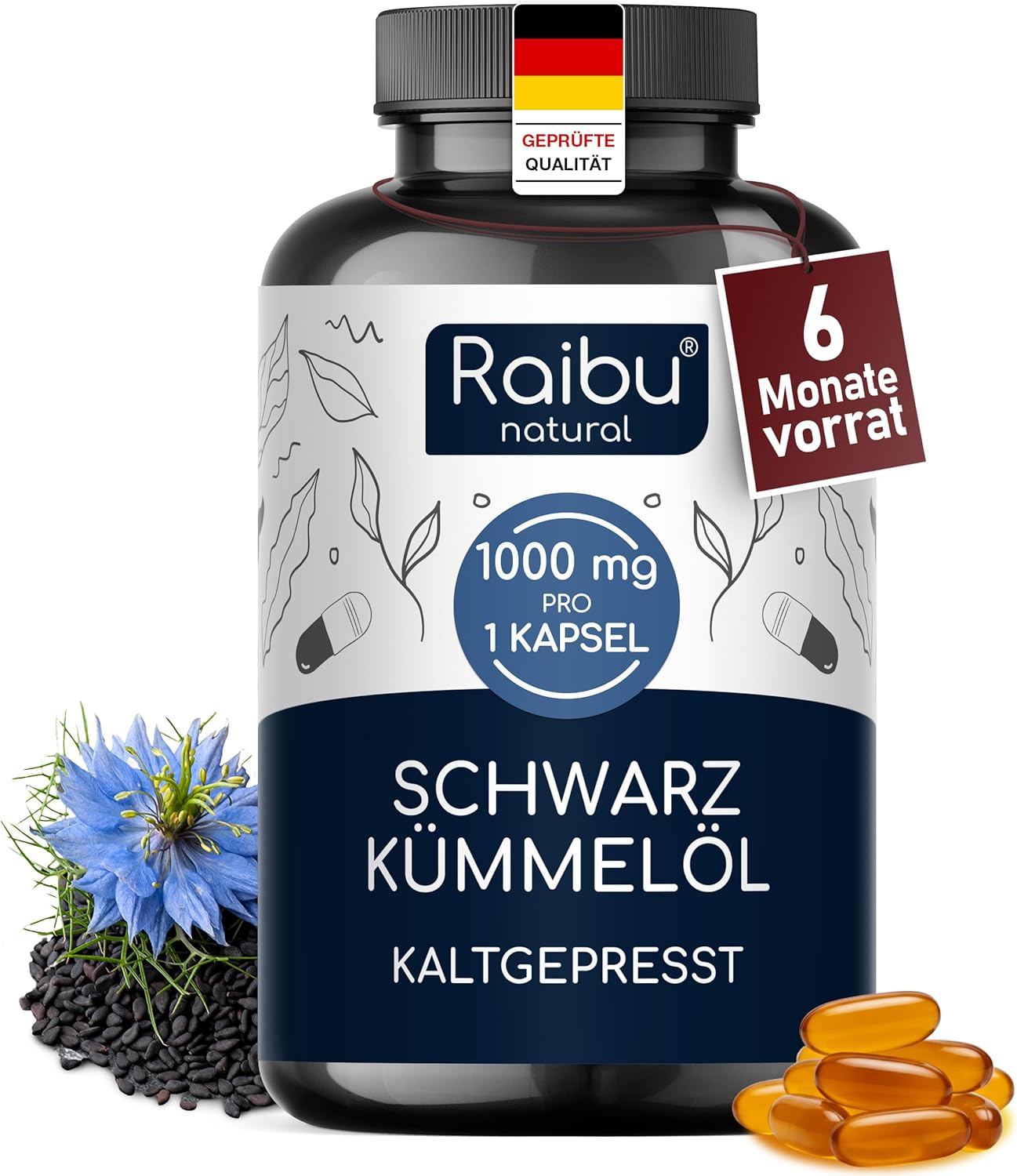 Imagen de Schwarzkümmelöl Kapseln 1000 mg 180 Softgels en OfertitasTOP