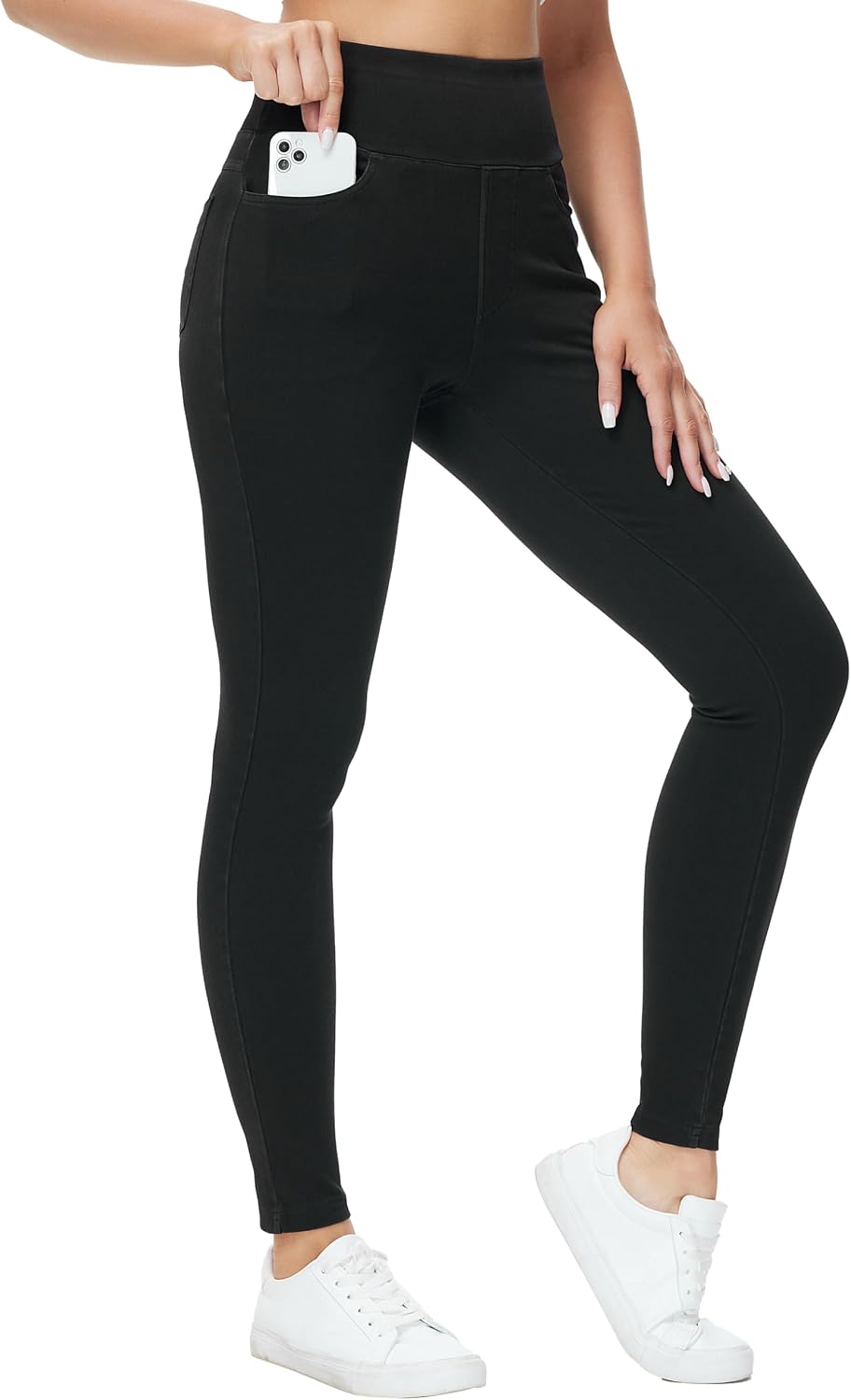 Detalle de THE GYM PEOPLE Women's High Waist Jeggings, Pull-On Skinny Jeans with 4 Pockets