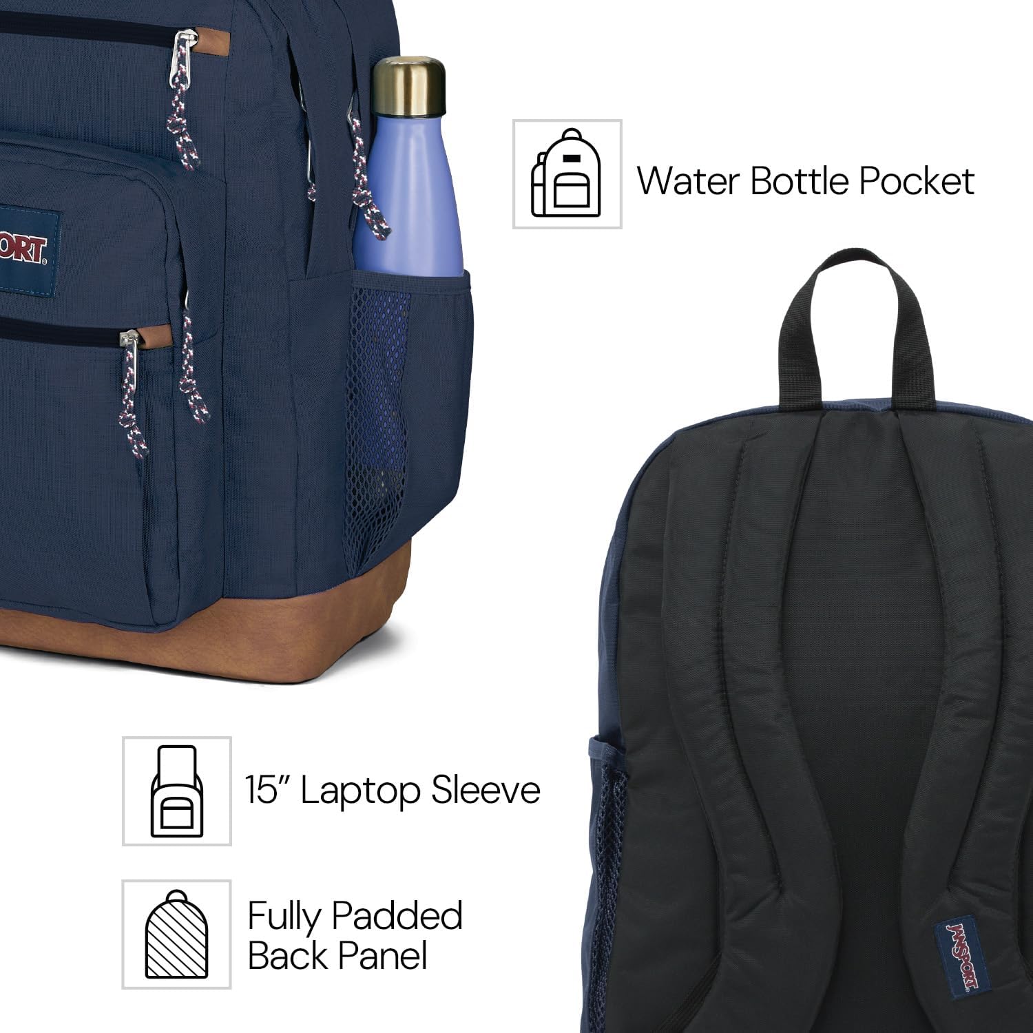 Detalle de JanSport Cool Backpack with 15-Inch Laptop Sleeve (Large) – Ergonomic, Durable, Classic Black