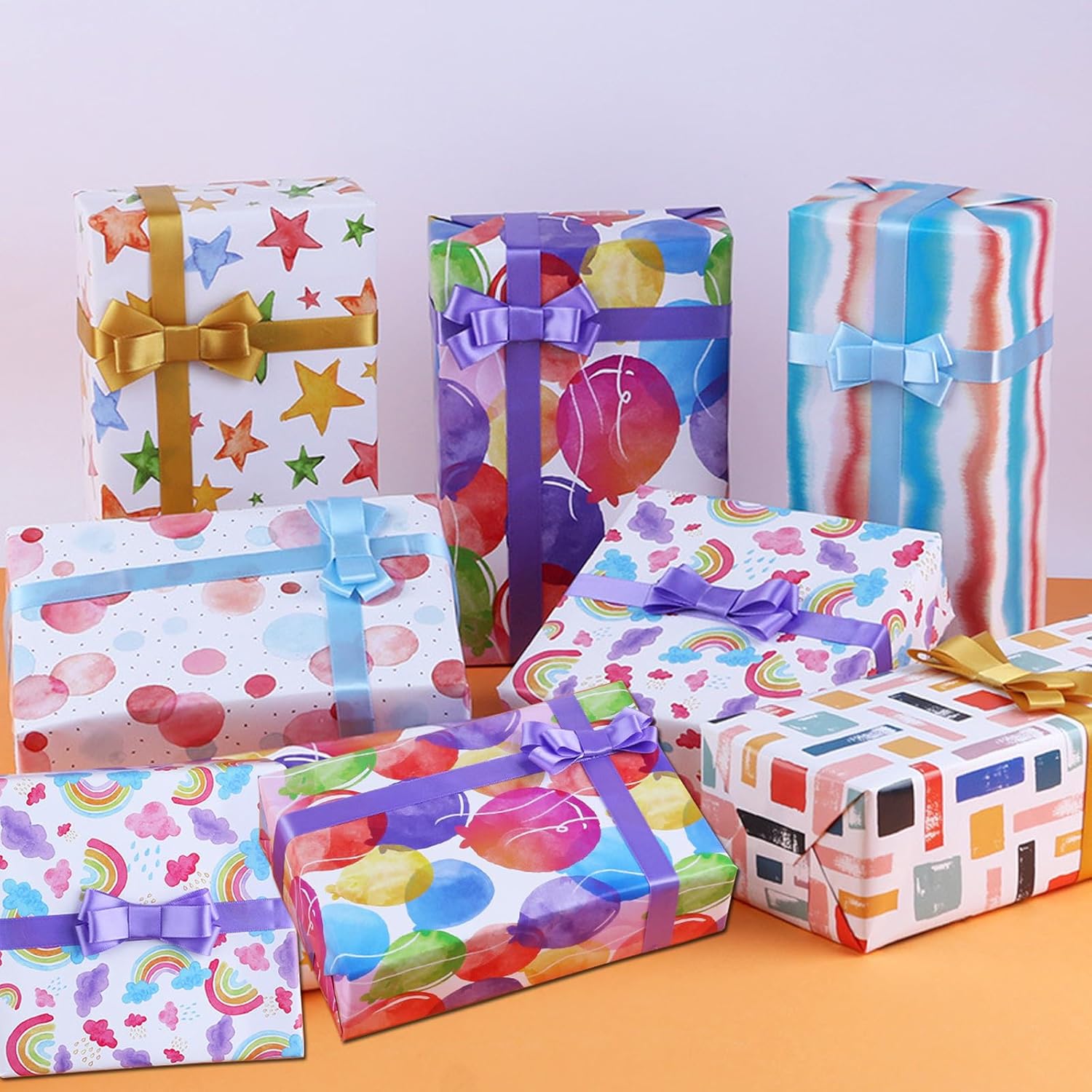 Thumbnail 4 de Liiqin 6 Blatt Geschenkpapier Set für Kindergeburtstag, 50×70 cm – Regenbogen & Luftballons