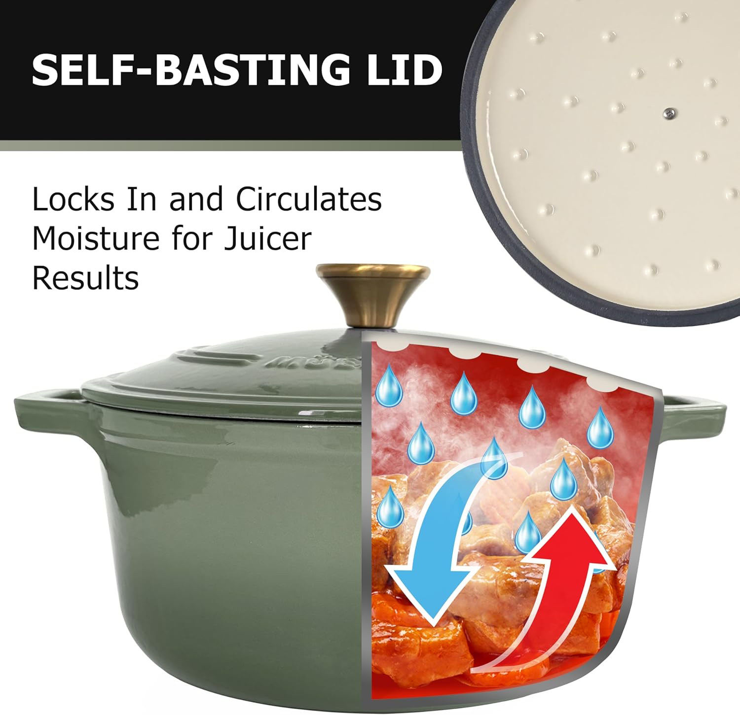 Thumbnail 4 de Mueller Home 6 Quart Enameled Cast Iron Dutch Oven (Thyme Green) for Sourdough & Everyday Cooking