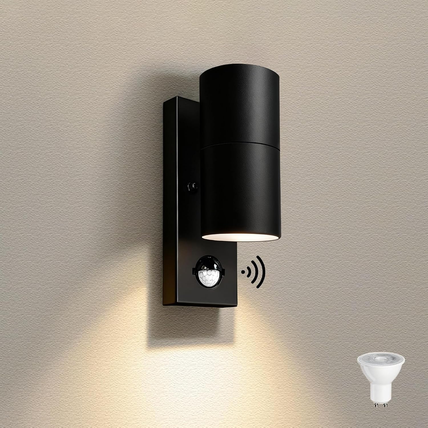 Detalle de JNR ST5009 buitenwandlamp met PIR-sensor, IP54 en 5 W GU10-ledlamp