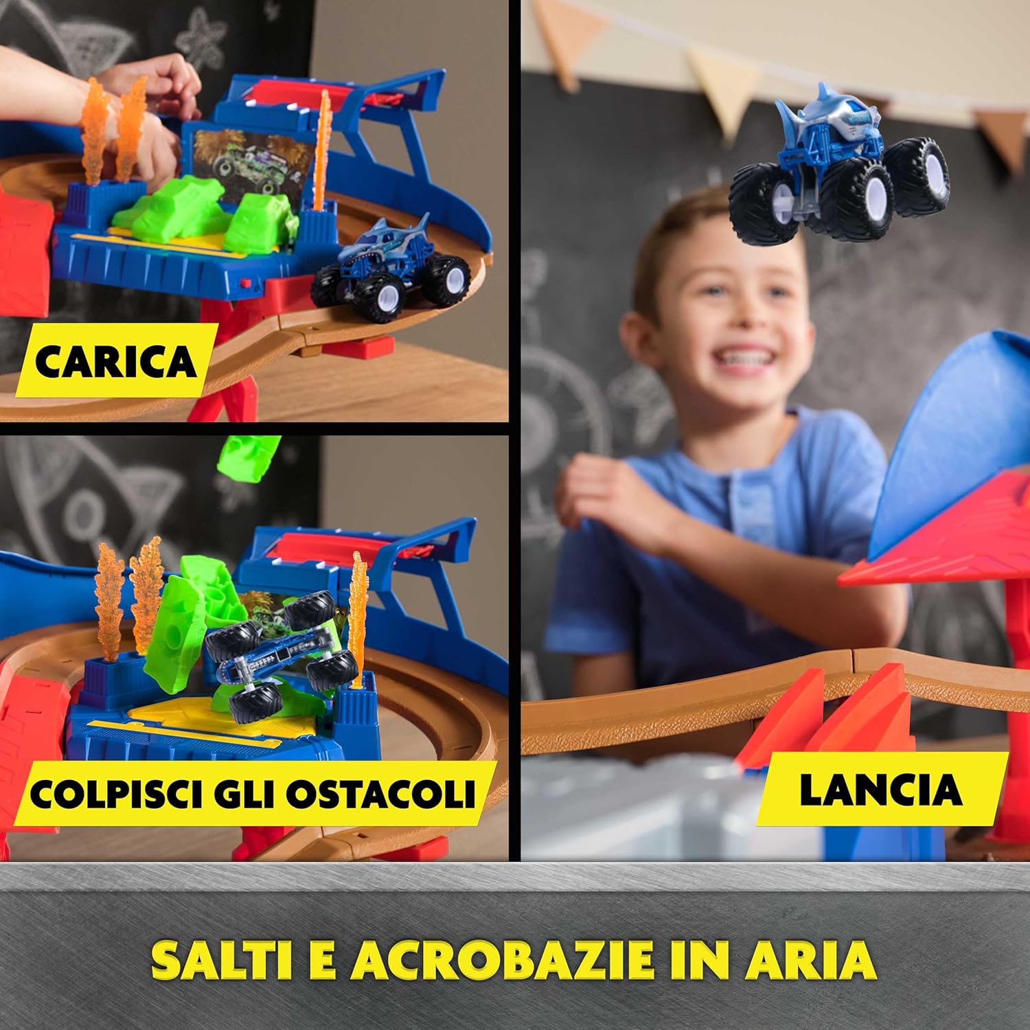 Thumbnail 2 de Monster Jam Set Supercharge Speedway con Megalodon e El Toro Loco 1:64 – Pista illuminata e mezzi die-cast