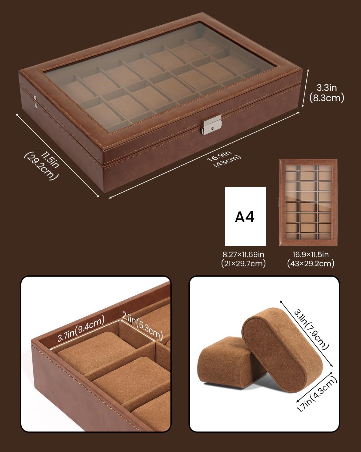 Thumbnail 2 de Uten Caja de Relojes con 24 Compartimentos: almacenamiento seguro y ordenado para tu colección