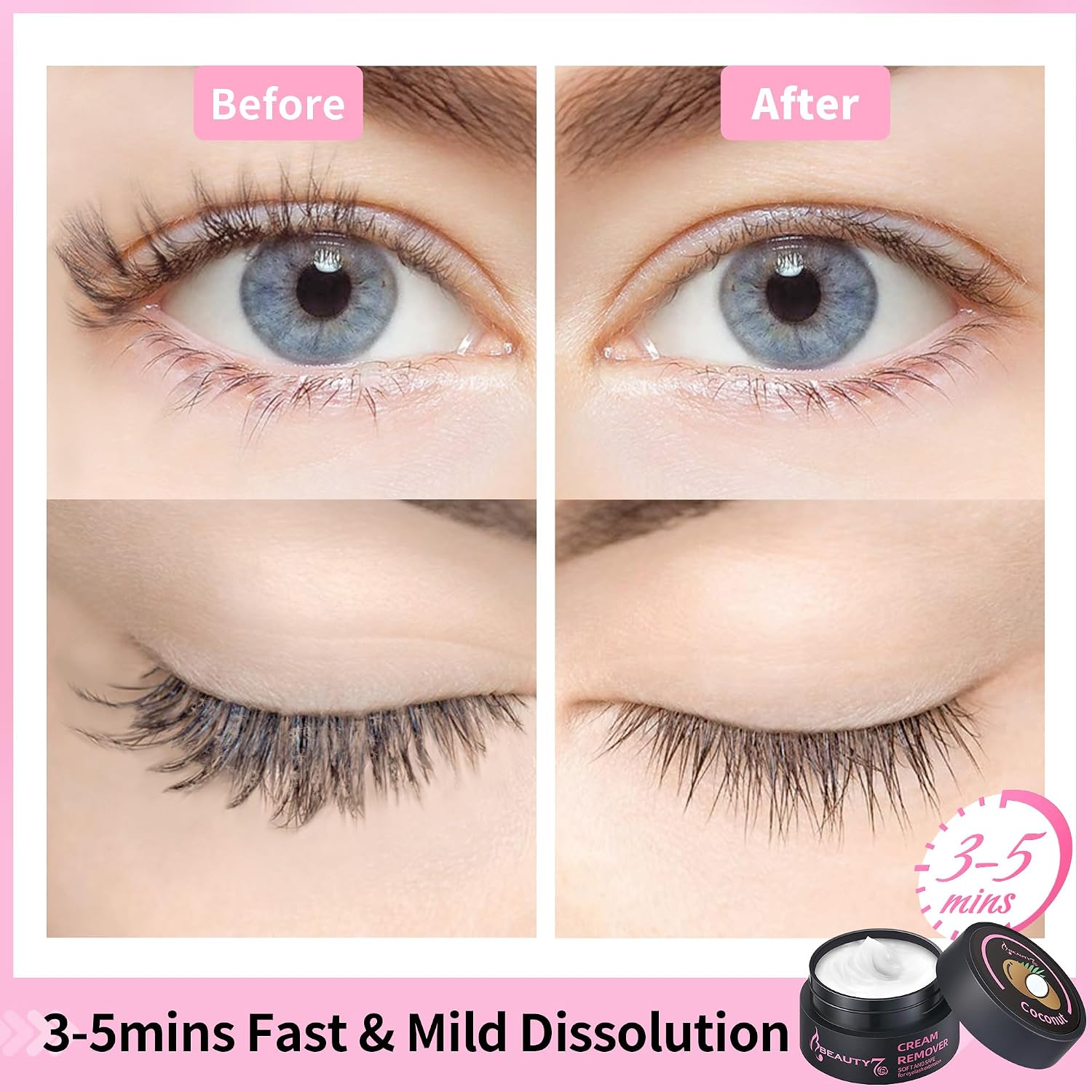 Detalle 2 de Beauty7 Wimpernkleber Entferner Cream – Sanfte Entfernung von Wimpernverlängerungen (5 g, Duft Kokosnuss)