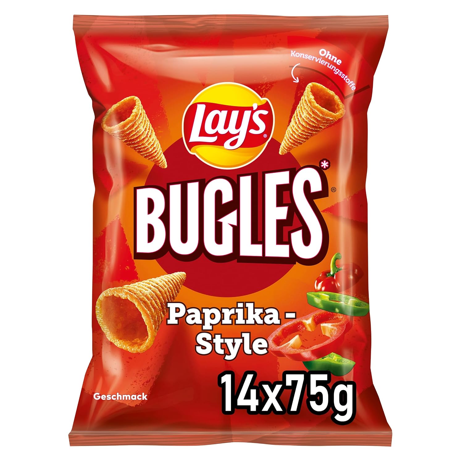 Detalle 2 de Lay’s Bugles Paprika – herzafter Mais-Snack mit Paprika-Geschmack (12 x 125 g)