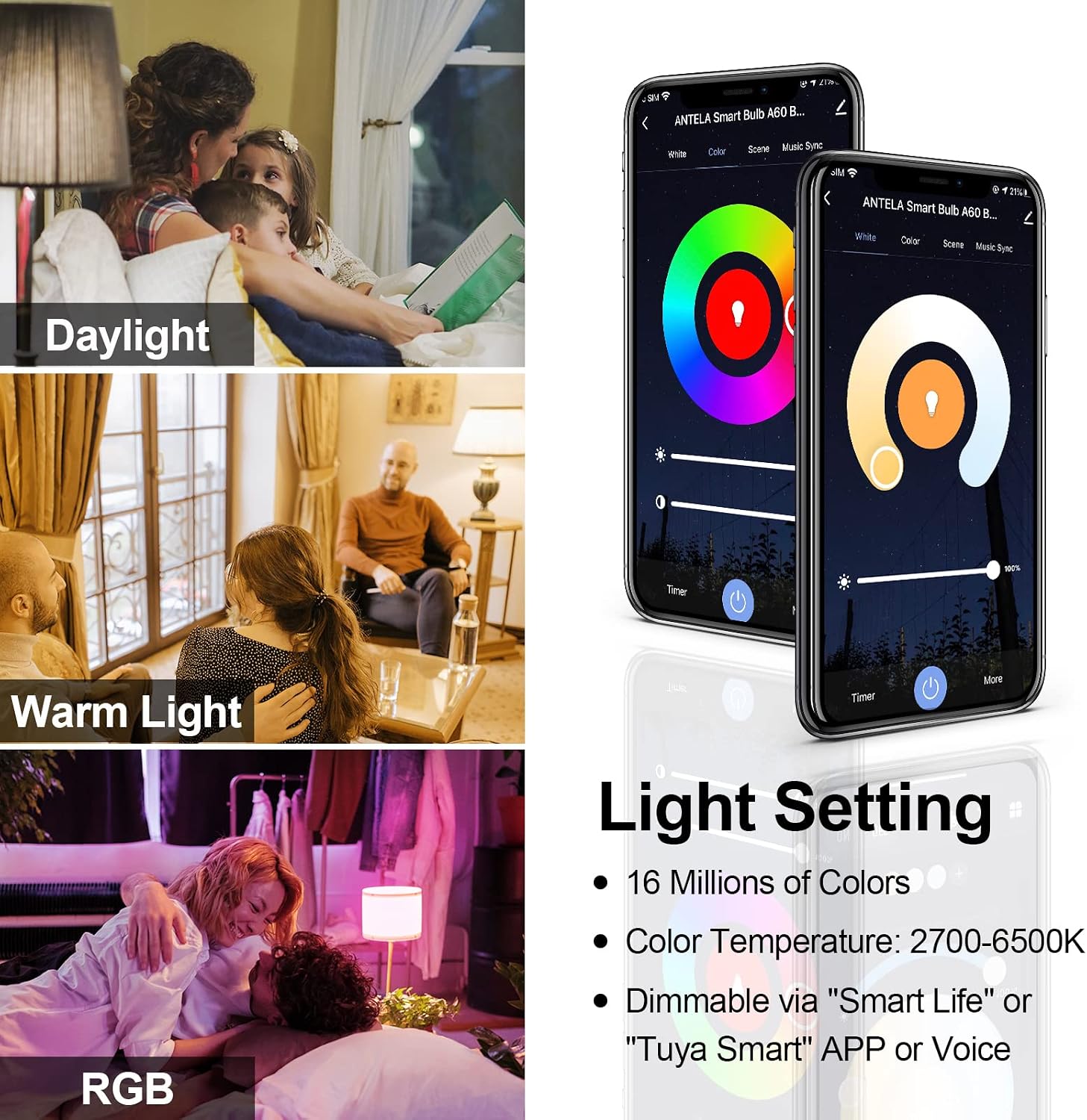 Detalle 1 de ANTELA Bombilla Inteligente Alexa E27 WiFi 15W RGB🧠