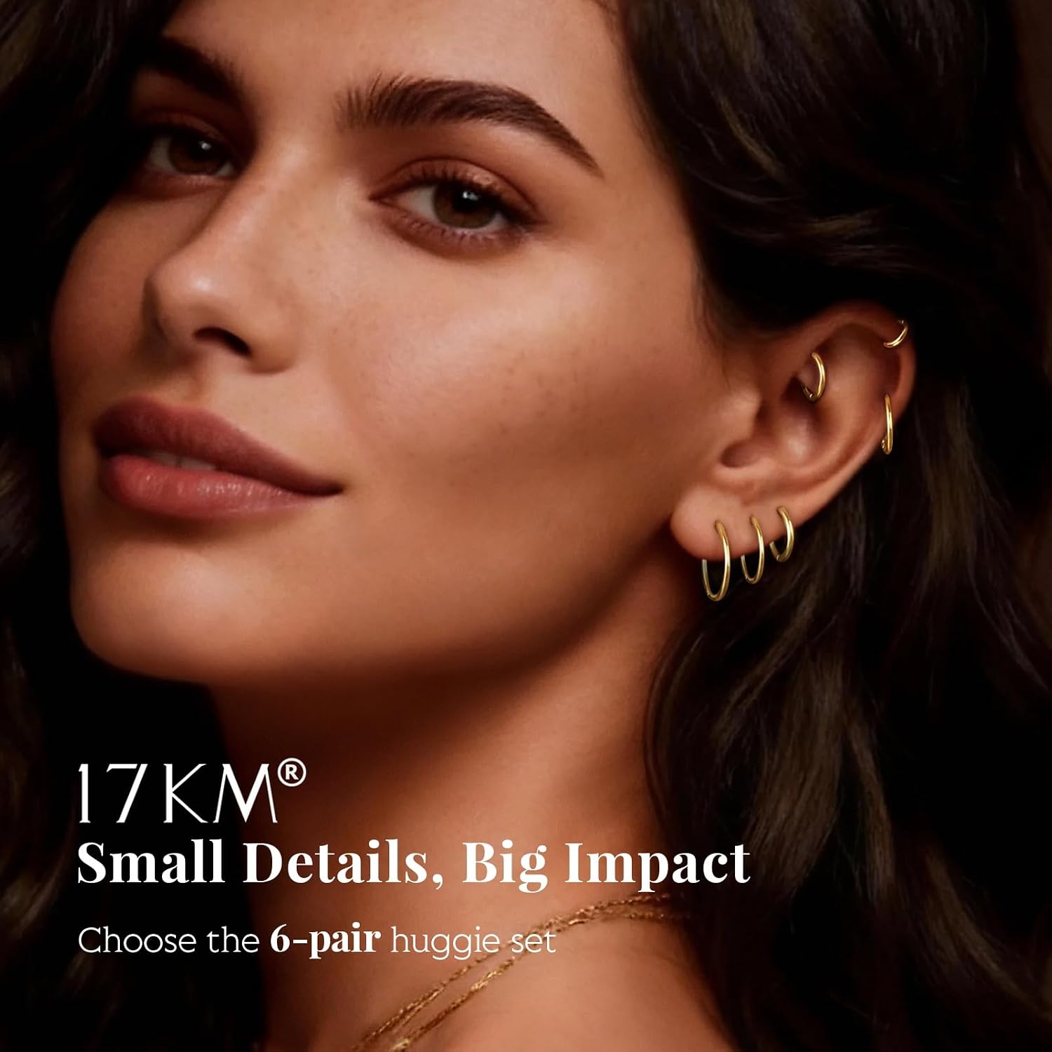 Thumbnail 6 de 17KM Gold Hoop Earrings, 14K Gold-Plated