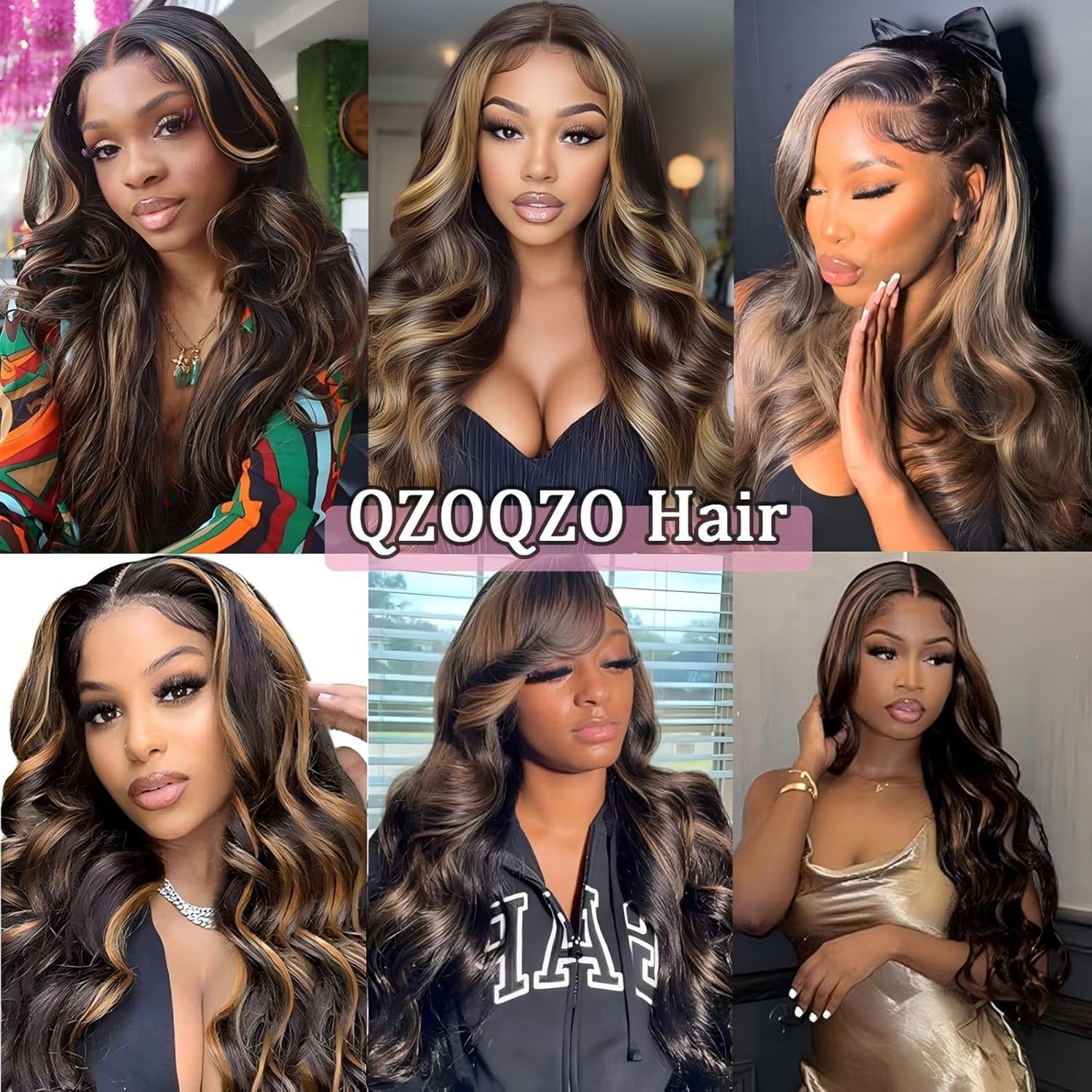 Detalle de QZOQZO Ombre Lace Front Wig Human Hair 1B/30 — 26 Inch Body Wave, 13x6 HD Lace, 180% Density