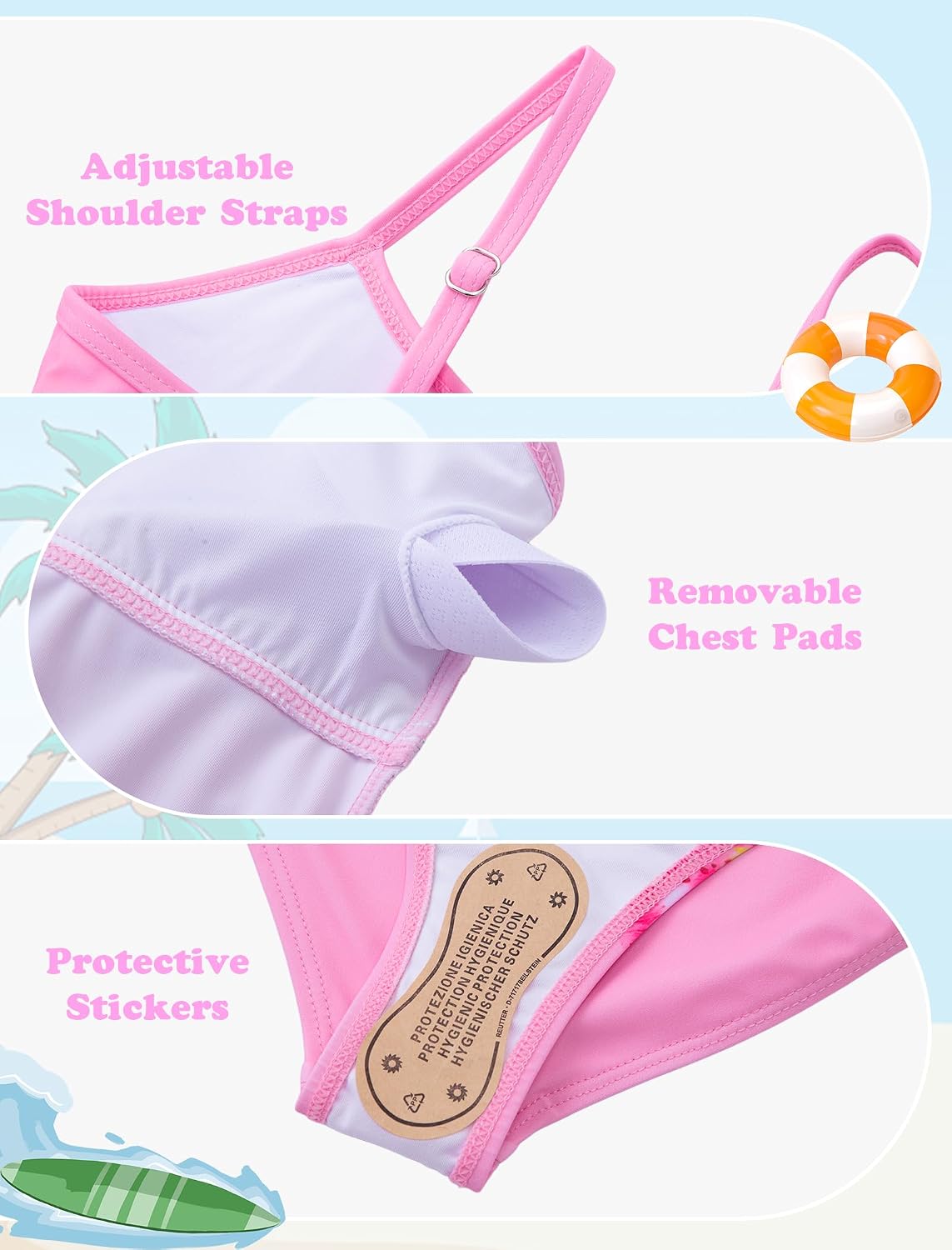 Detalle de Seanrui Girls 3-Piece Tankini Swimsuit Set with Pockets (Ages 9-16)