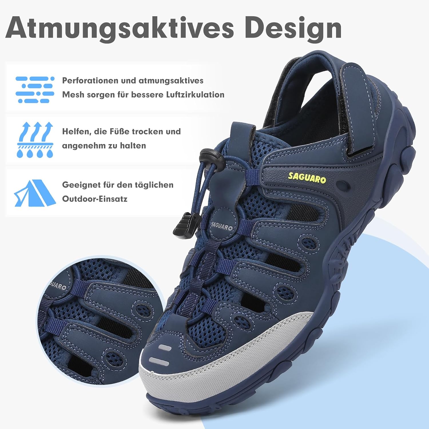 Detalle de SAGUARO Sandalen Herren/Damen Bequem, Atmungsaktiv und Rutschfest – Outdoor Trekking & Wandersandalen