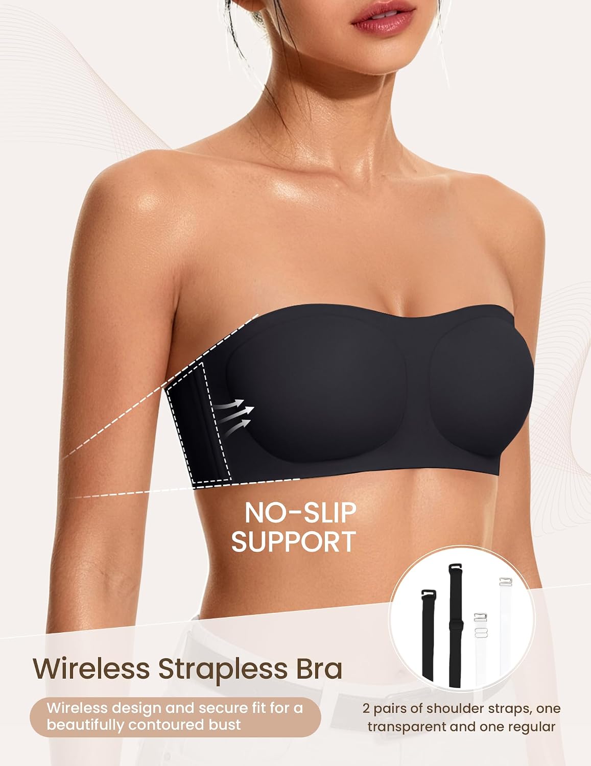 Detalle 2 de Avidlove Strapless Bandeau Bra, Padded, Seamless and Wireless