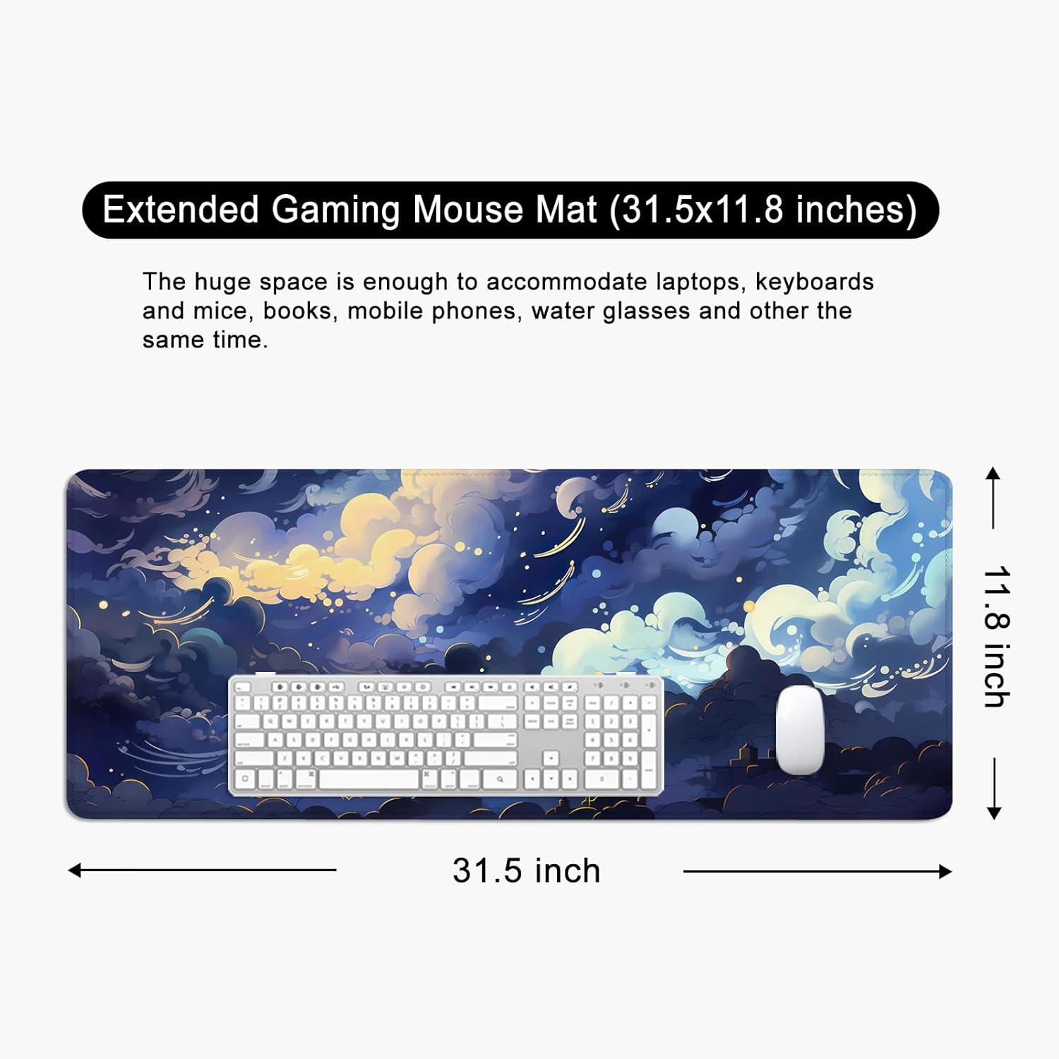 Thumbnail 4 de WYDUCVI Blue Large Gaming Mouse Mat (Clouds-05) – 31.5 x 11.8 x 0.12 inch