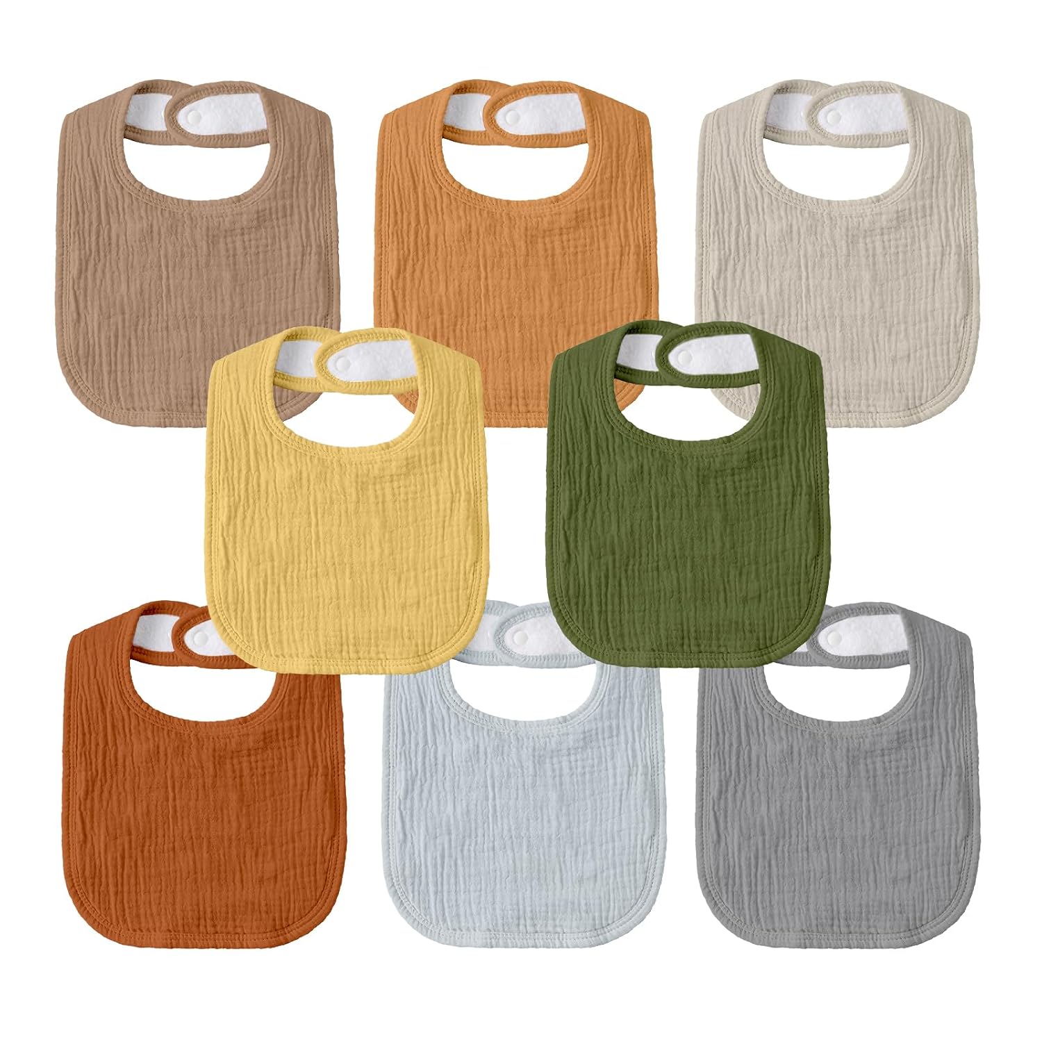 Detalle de GLLQUEN BABY Muslin Bibs, Adjustable 8-Pack with Cotton Front and Fleece Back