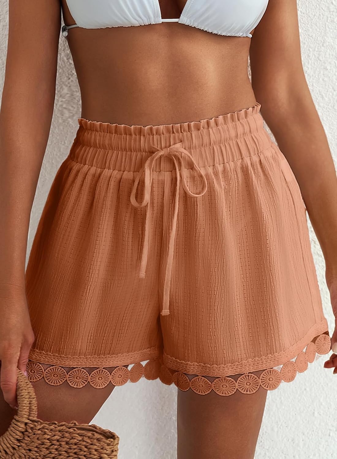 Thumbnail 1 de Dokotoo Women’s Shorts: Summer Casual Loose Elastic Waist Drawstring Lace Boho Beach Cover Up Shorts