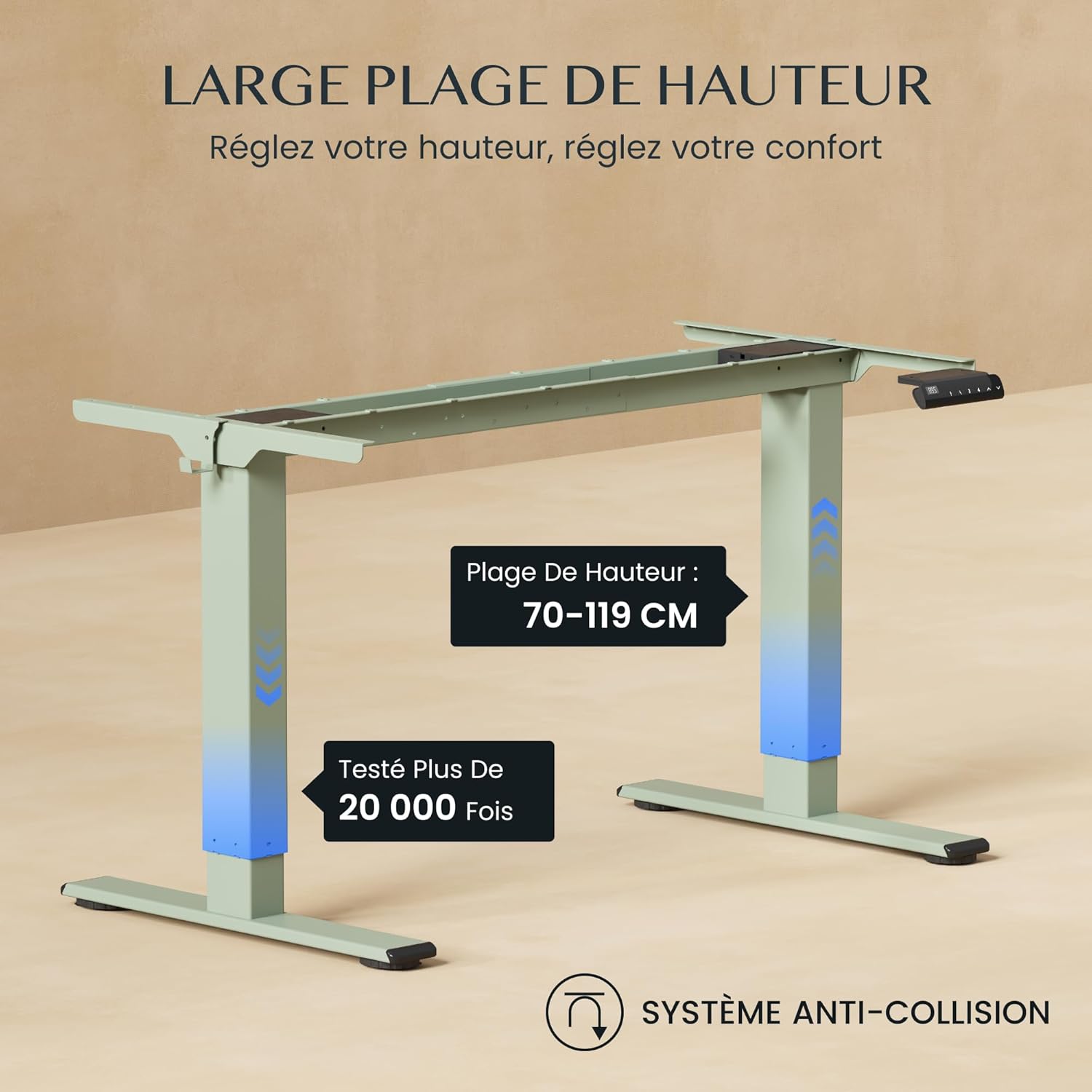 Thumbnail 4 de FLEXISPOT Bureau assis-debout à 2 moteurs (charge 100 kg) avec panneau à mémoires, vert