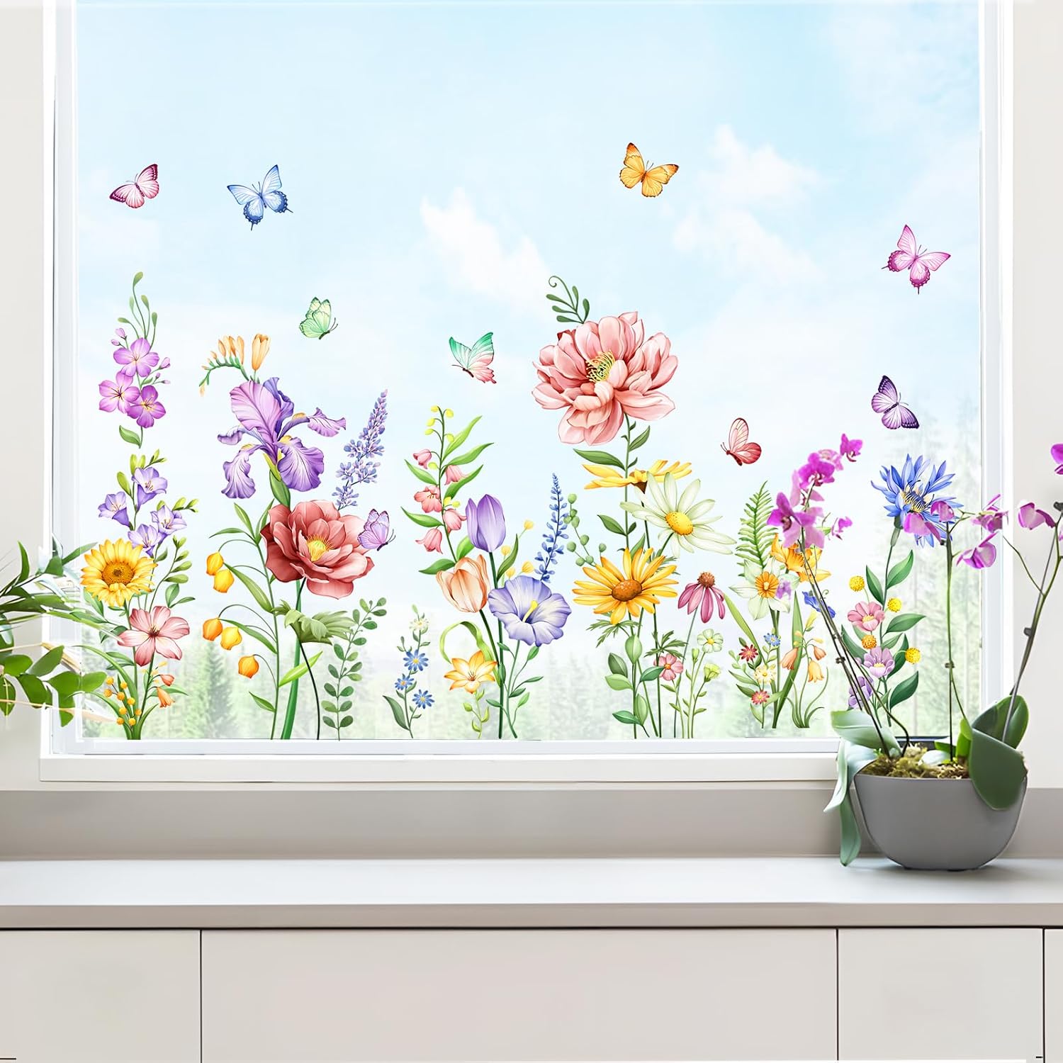 Detalle 2 de Supzone Flower Window Stickers 100 x 50 cm: Double-Sided Floral Clings for Glass and Mirrors