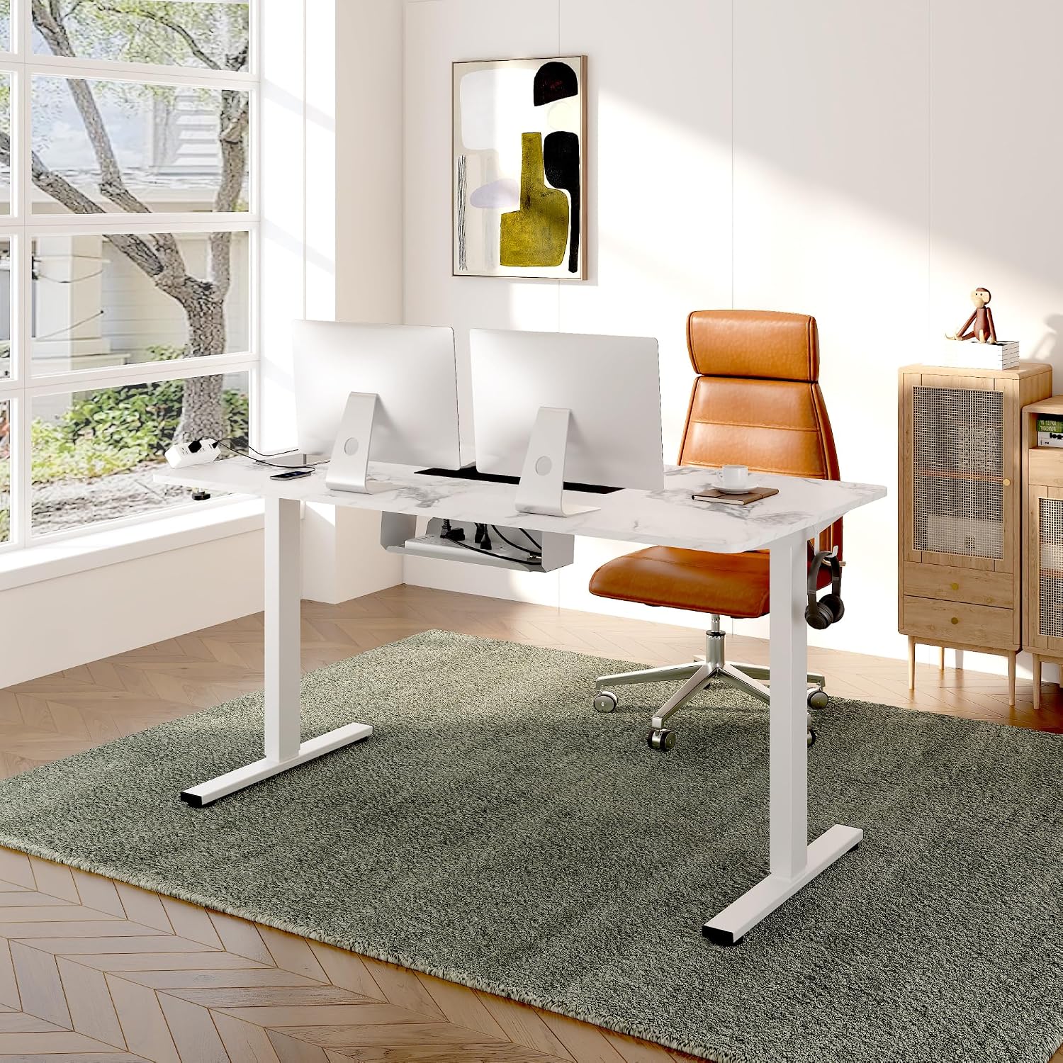 Thumbnail 1 de FLEXISPOT EN2 48 x 30-Inch Electric Standing Desk with White Wood Top