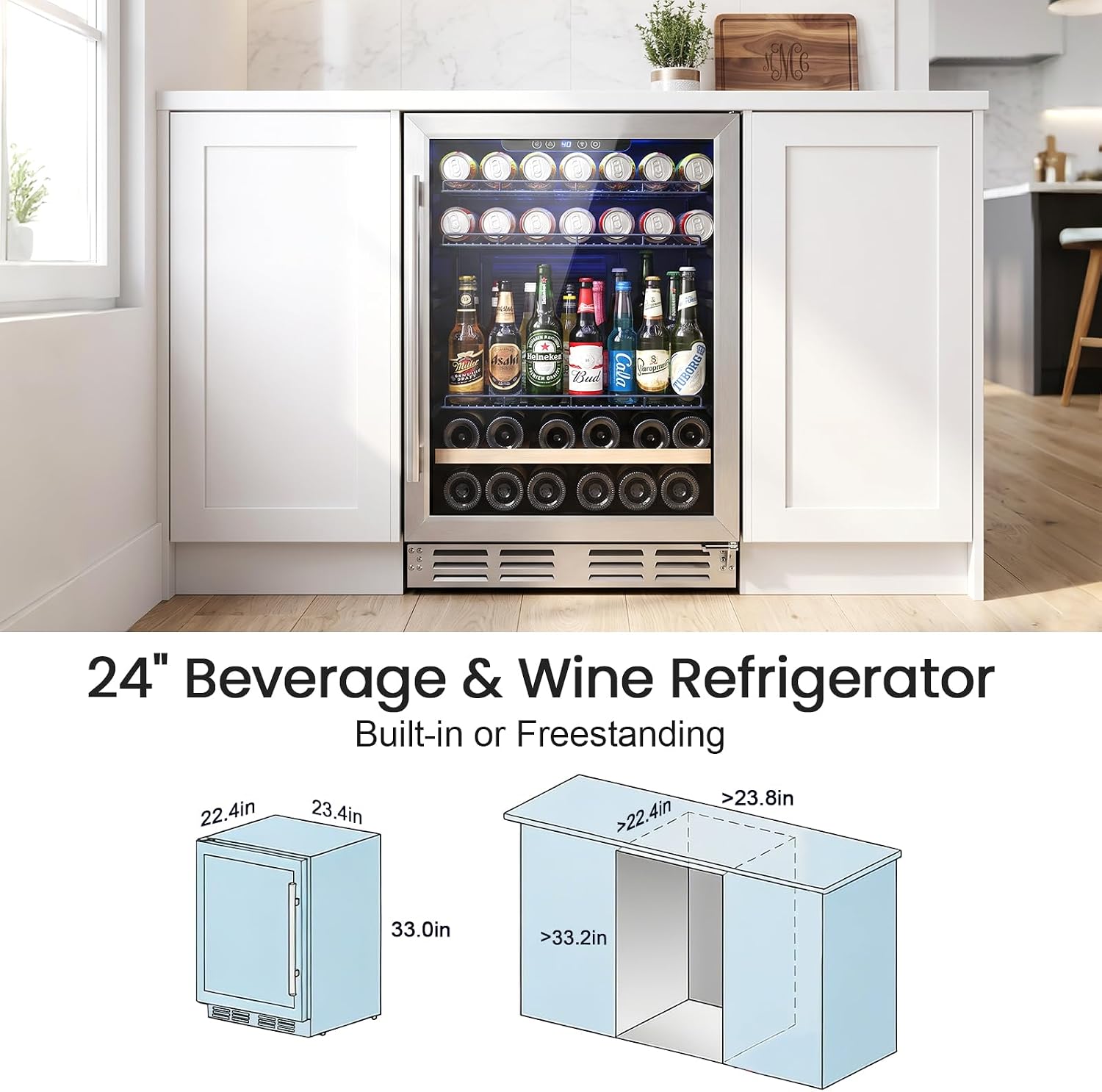 Detalle de Kalamera KRC-46DZB-R-B2 Beverage Refrigerator, 5.3 Cu. Ft. Under-Counter