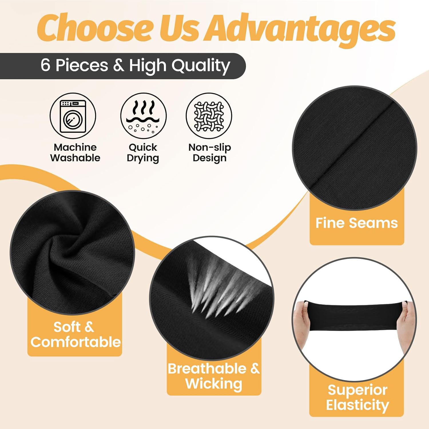 Detalle de Women’s Wide Elastic Headbands (6-Pack) — Moisture-Wicking Sweatband Hair Bands