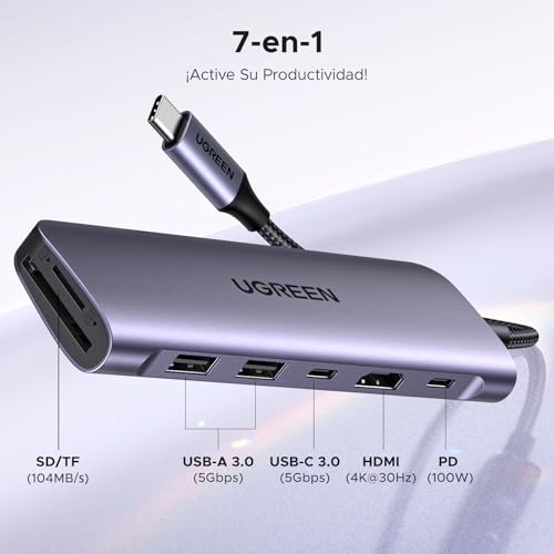 Thumbnail 1 de UGREEN Revodok 1071 Hub USB C 7 en 1 con HDMI 4K, lector SD/TF y carga PD 100W