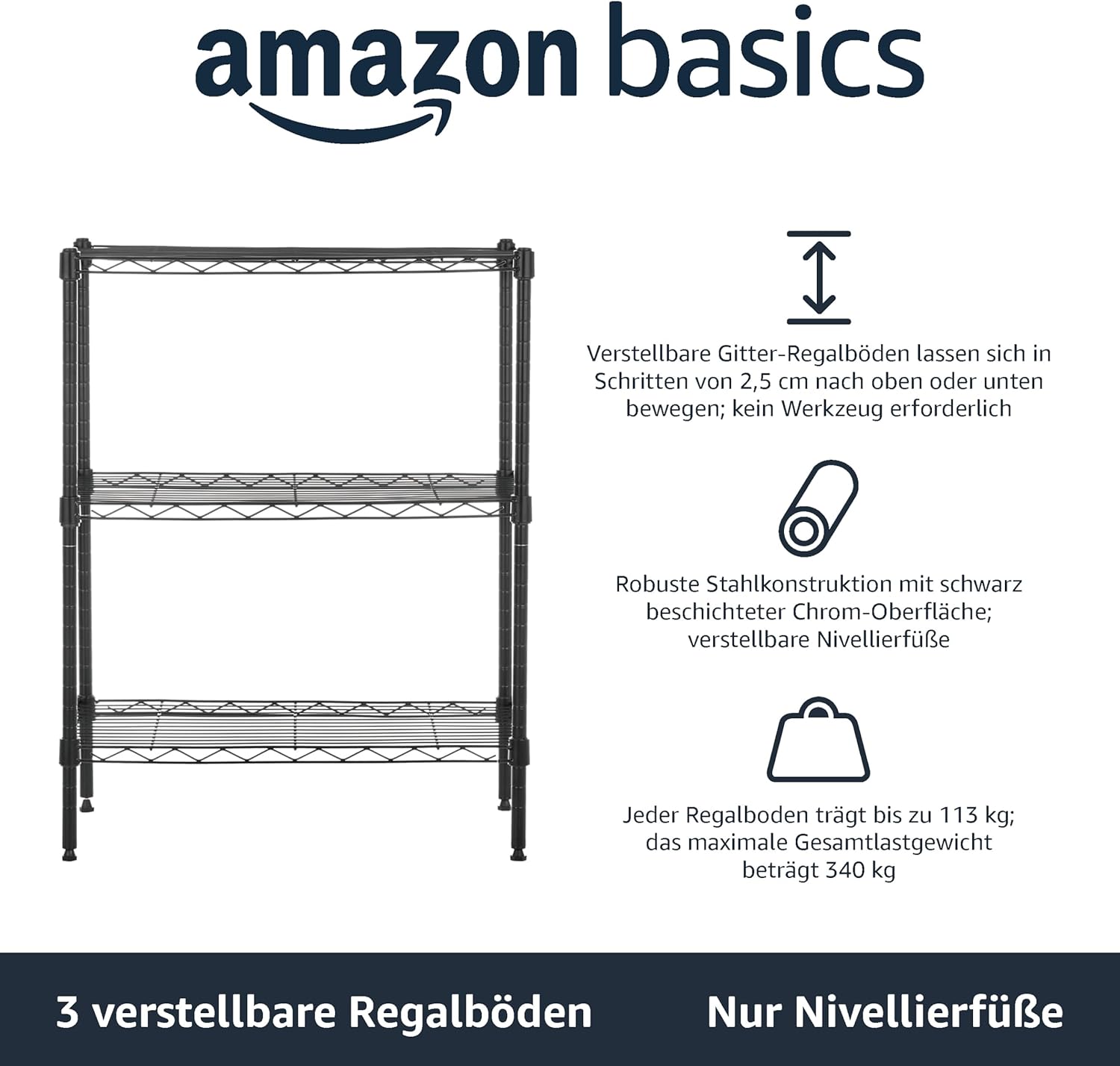Detalle 2 de Amazon Basics Schmaler Aufbewahrungsschrank mit 3 Regalböden – stabiler Stahl, höhenverstellbar
