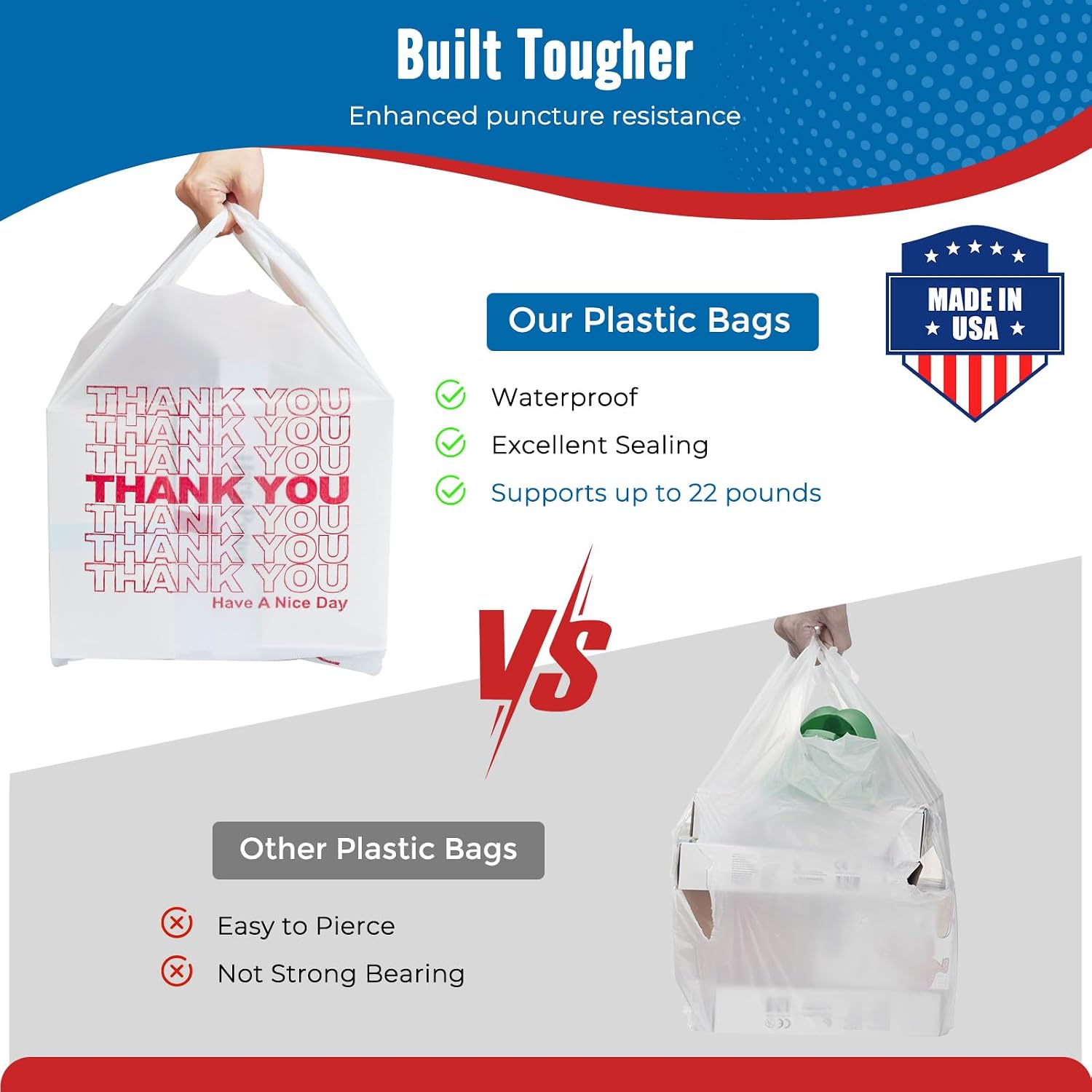 Detalle de Fuxury FU#2262 Plastic T-Shirt Bags, 500 Count, 11.5 x 6.5 x 21 Inches