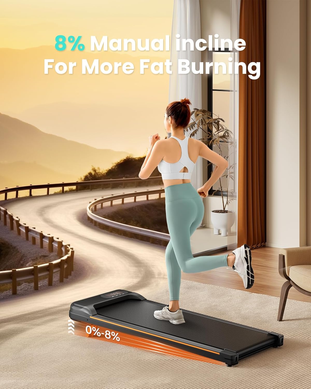Detalle 2 de Abonow 3000W Under-Desk Walking Pad, 8% Manual Incline, LED Display