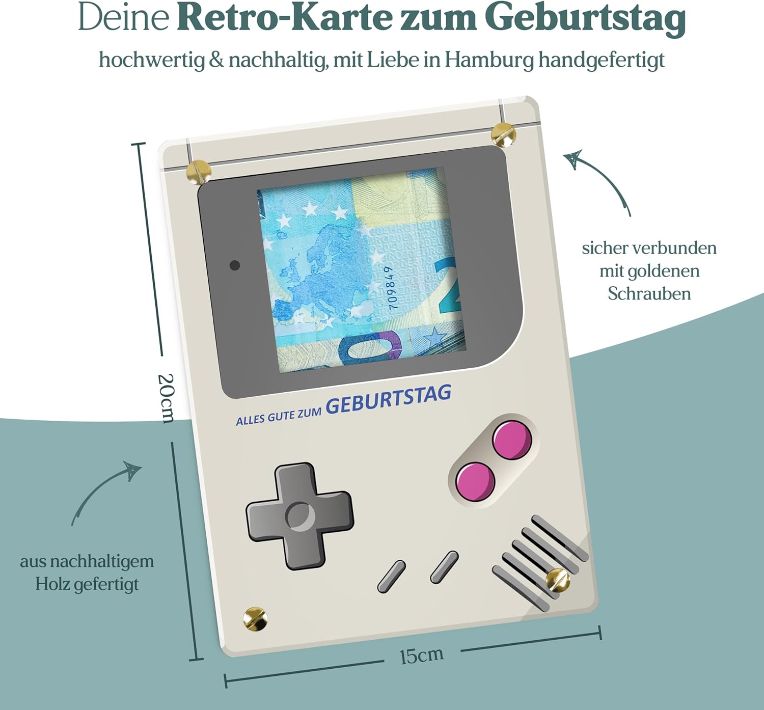 Thumbnail 2 de Retro Konsole XL Geldgeschenk aus Holz 20x15cm