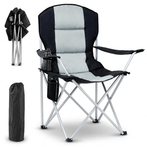 Detalle de Obqer Campingstuhl Faltbar Gepolstert Heavy Duty bis 180 kg mit USB-Heizung, Getränkehalter und Tragetasche