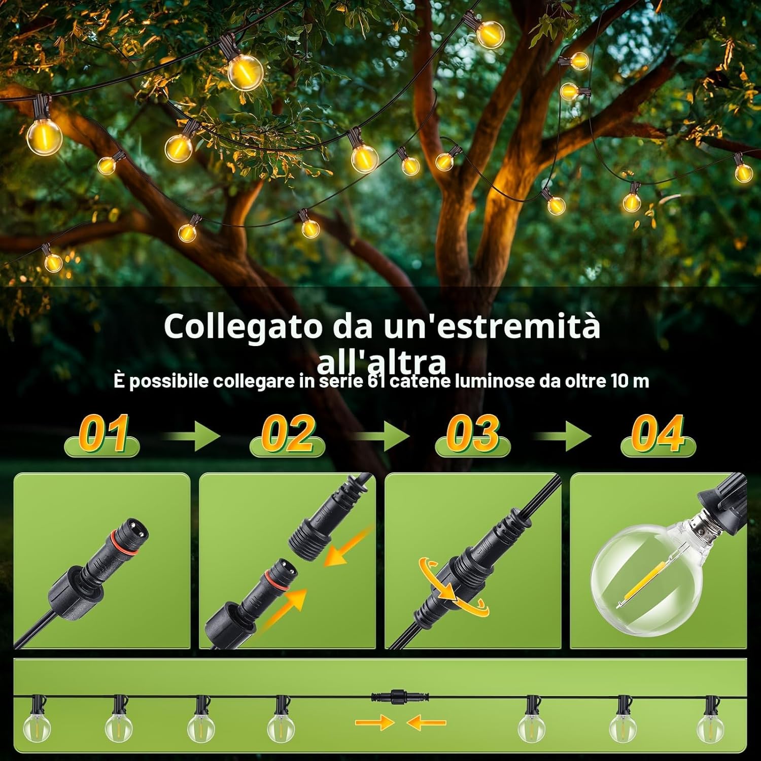 Detalle de Catena luminosa 10 metri per esterno